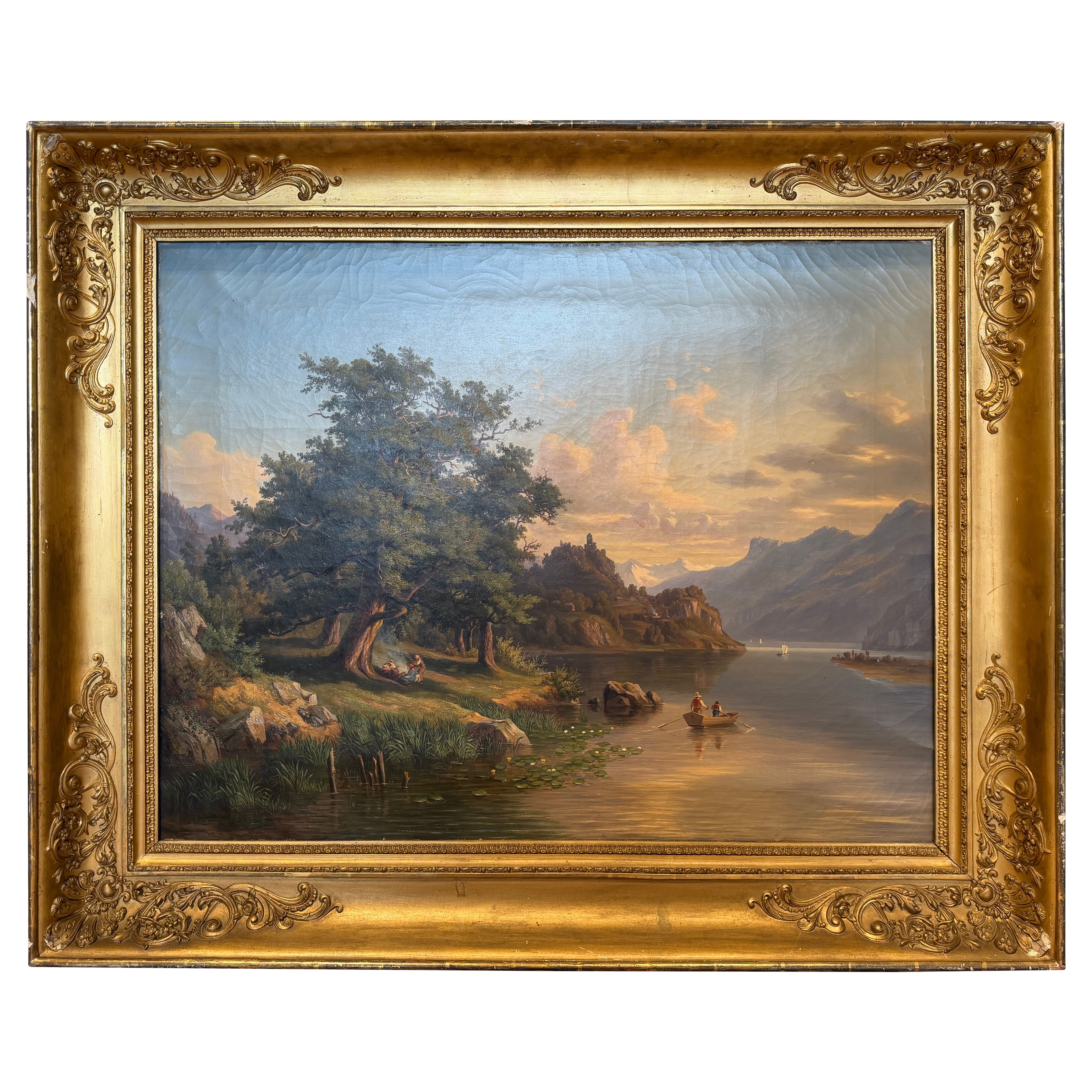 Romantic 19th-Century Alpine Landscape in Grand Gilt Frame Jakob Joseph Zelger
