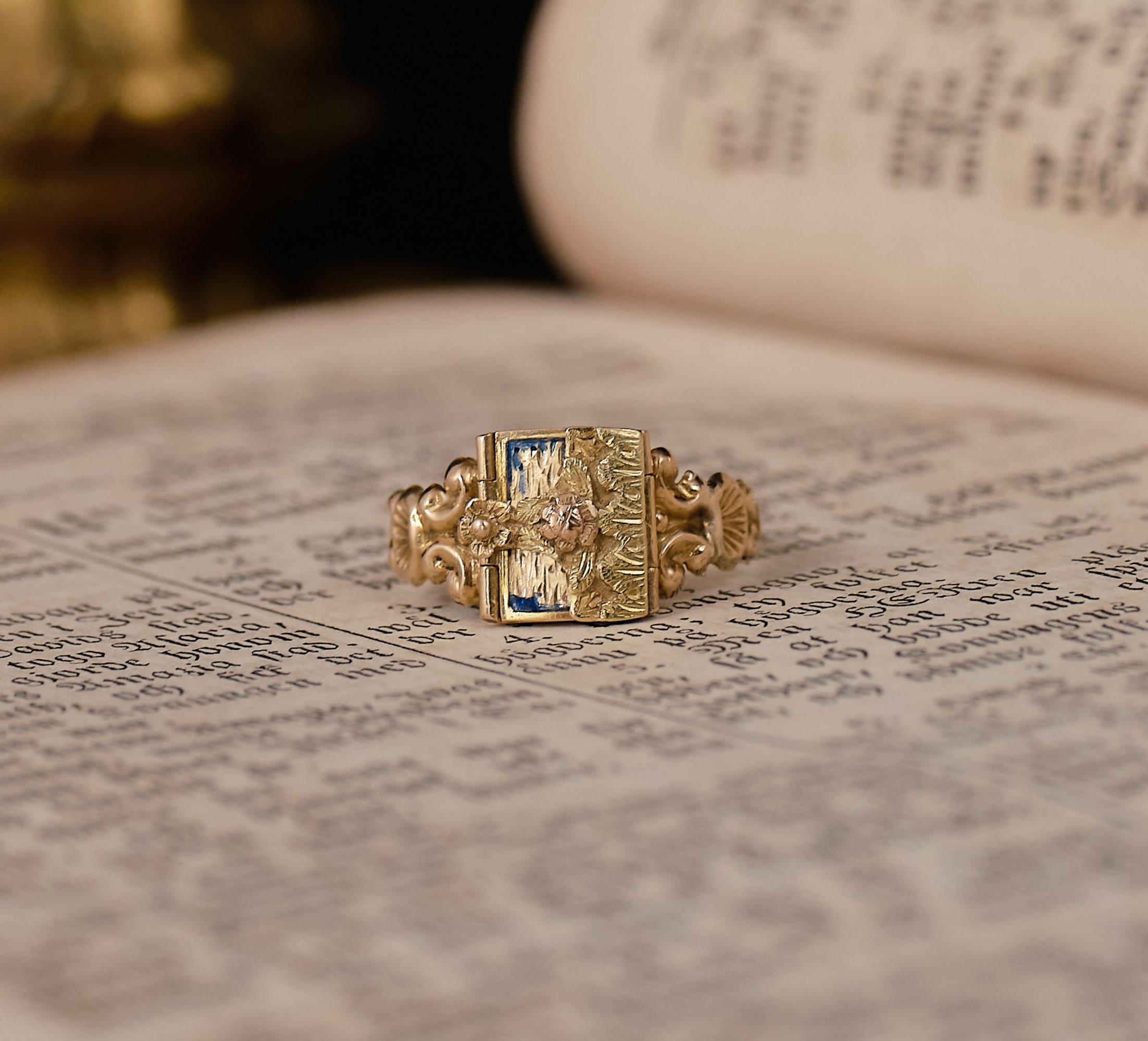 Romantic 19th century Rococo Revival “forget-me-not” remembrance ring 1