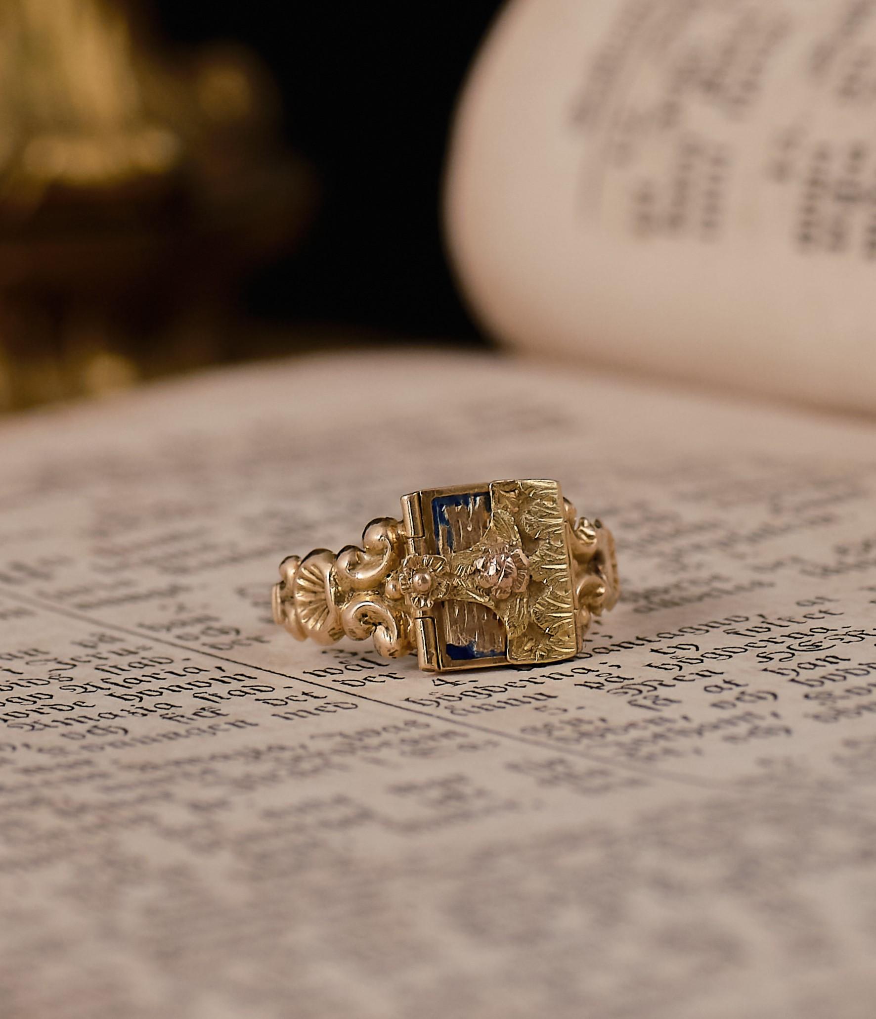 Romantic 19th century Rococo Revival “forget-me-not” remembrance ring 3