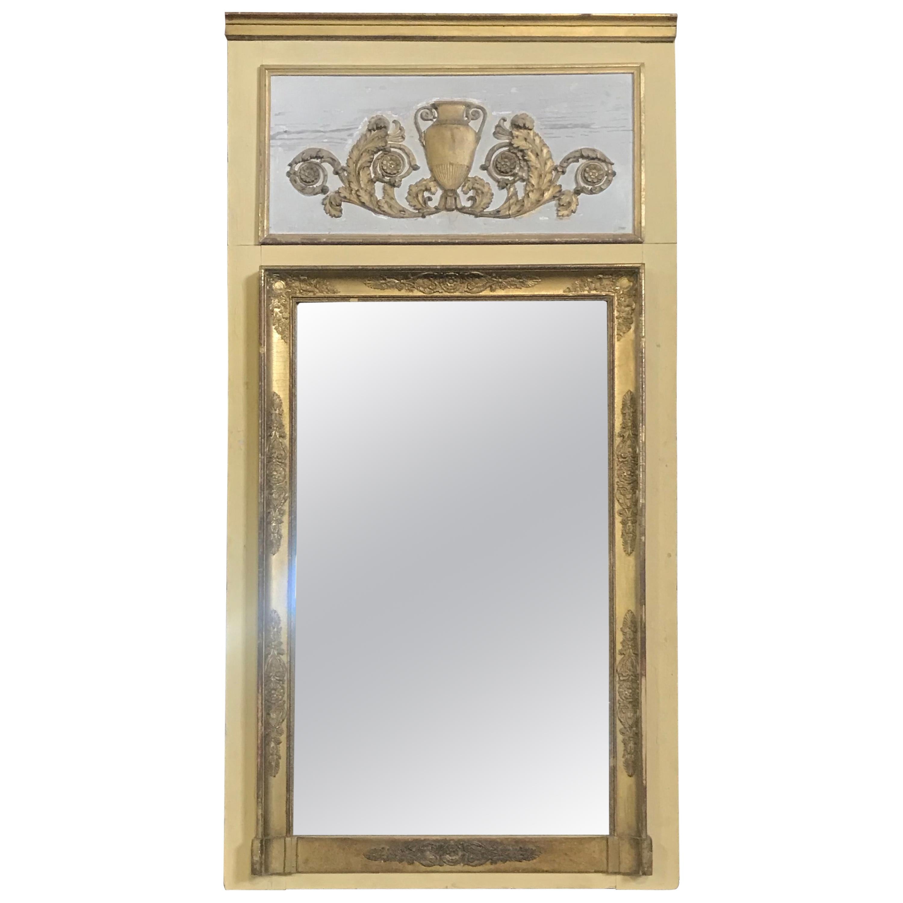 Romantic 19th Century Trumeau Mirror with Gold Gilt Frame