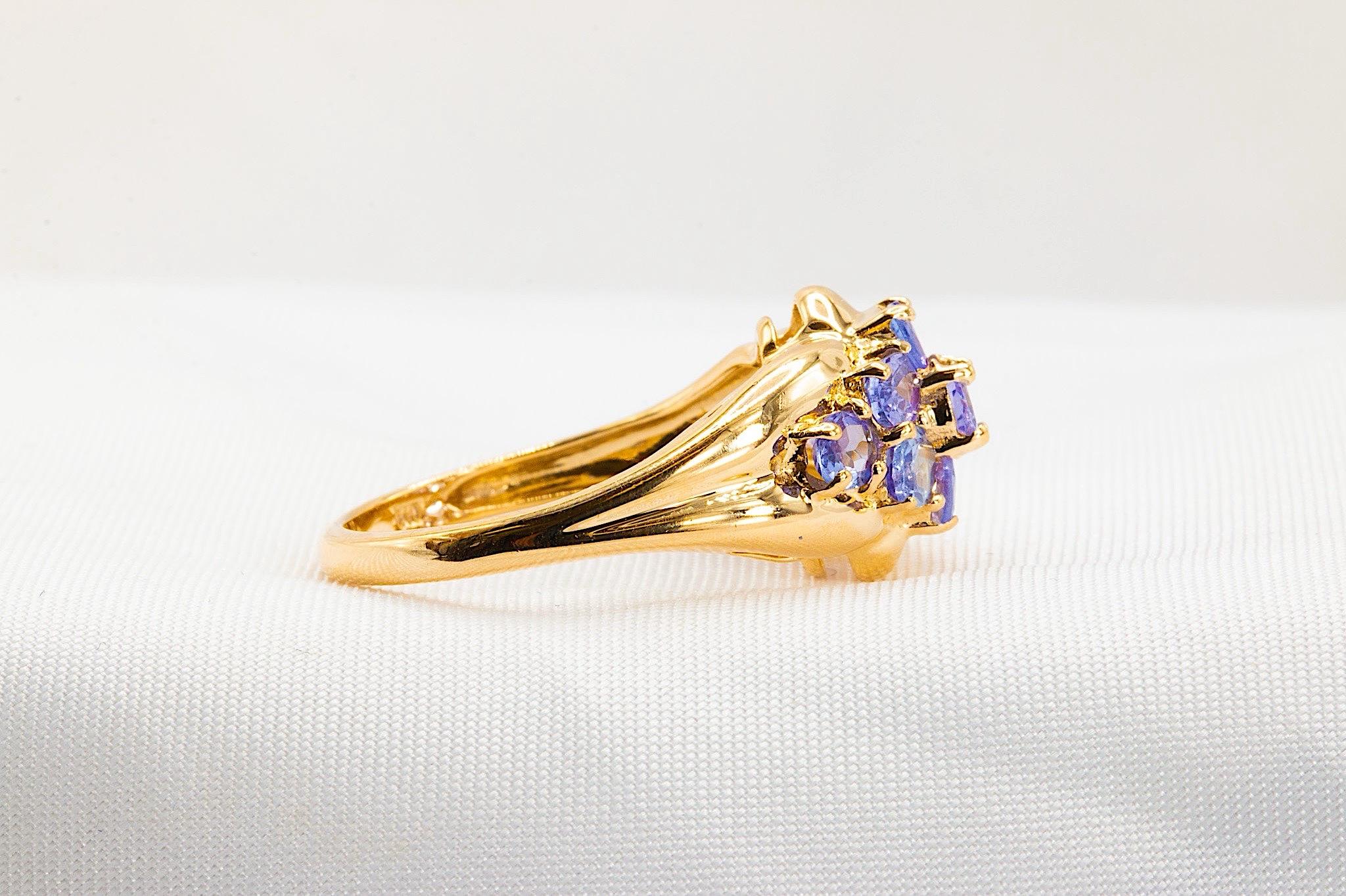 Oval Cut Romantic 2ctw Oval Tanzanite Cluster Ring in 14K Yellow Gold For Sale