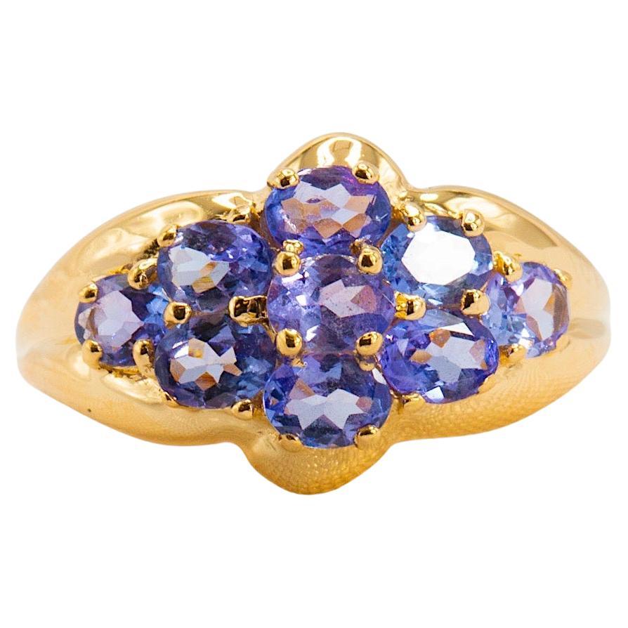 Romantic 2ctw Oval Tanzanite Cluster Ring in 14K Yellow Gold