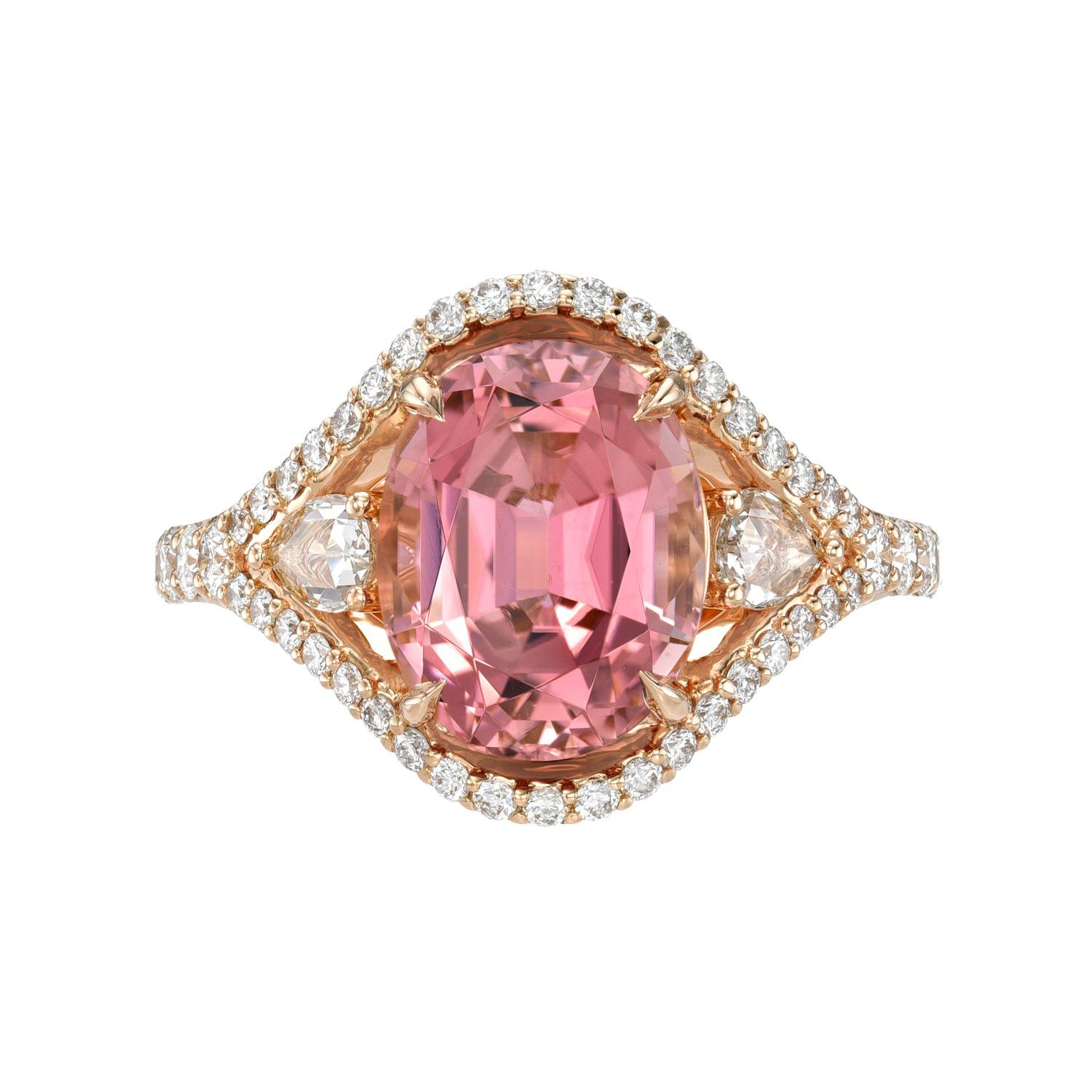 De las mujeres Romántico Anillo de Diamantes Turmalina Rosa de 4,47 Quilates y Oro Rosa de 18 K - Joyas de Lujo en venta