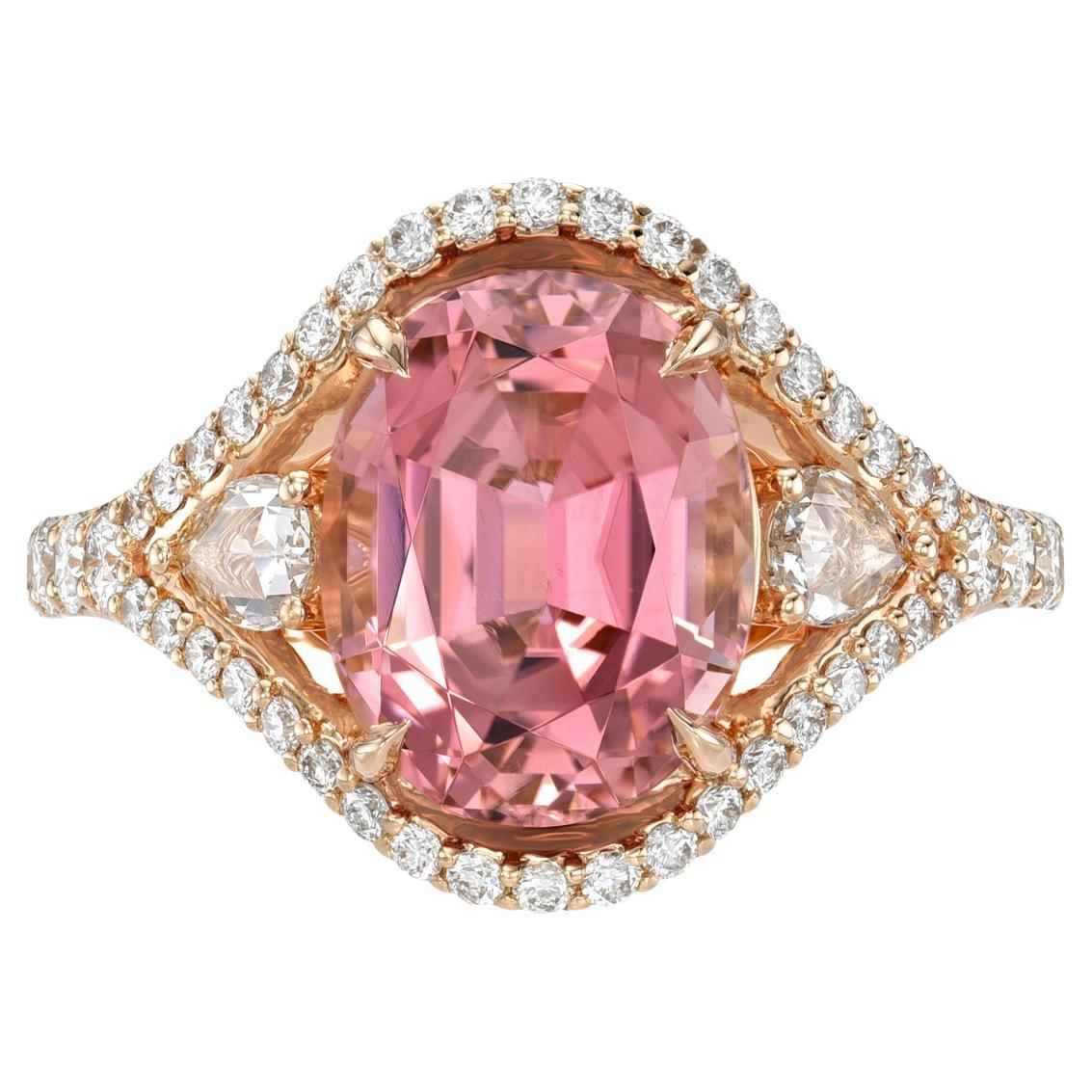 Anello romantico con tormalina rosa e diamanti da 4,47 carati in oro rosa 18 carati - Gioielli di lusso