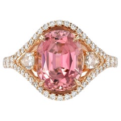 Romantic 4.47 Carat Pink Tourmaline Diamond Ring 18K Rose Gold - Luxury Jewelry