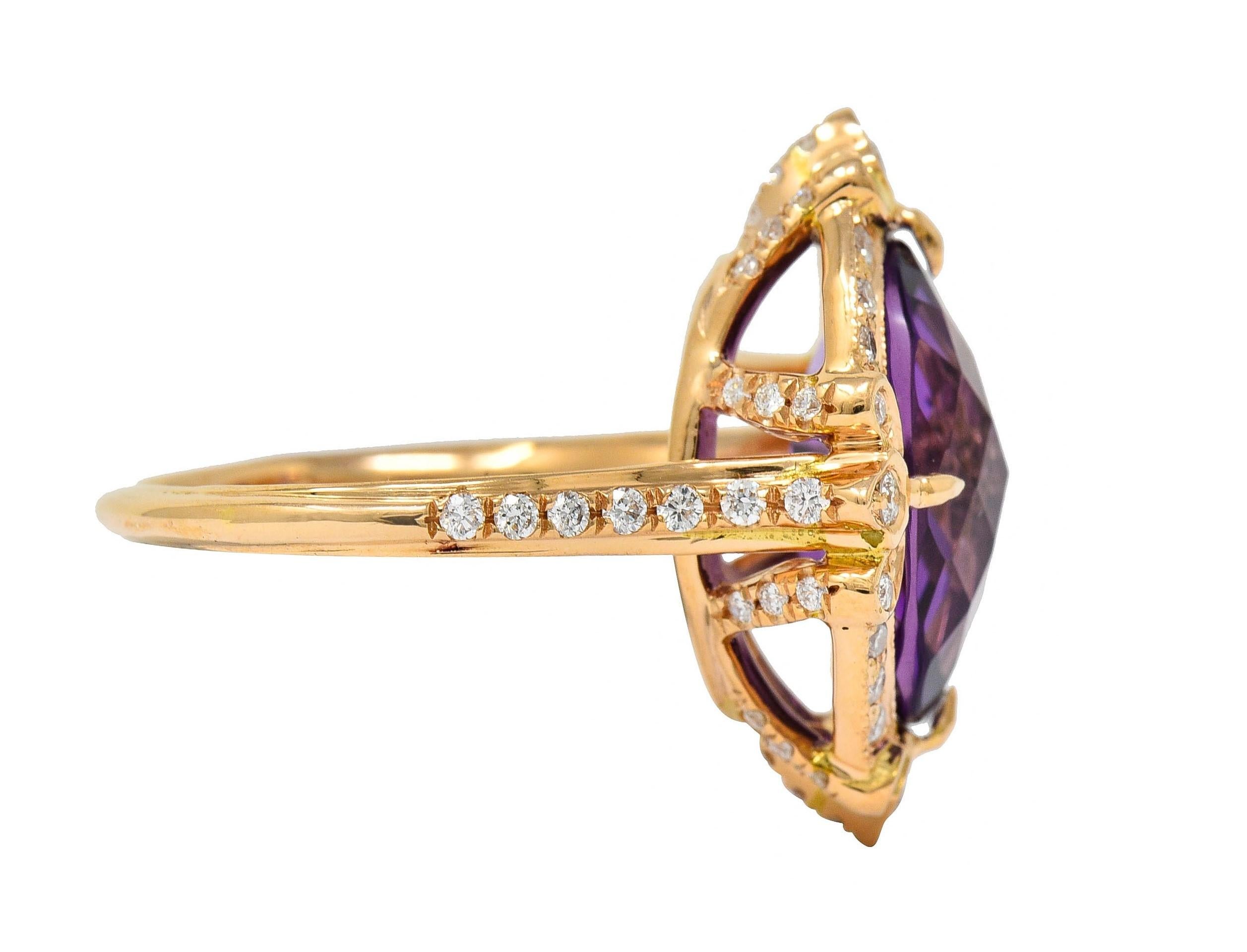 Contemporary Romantic Amethyst Diamond 18 Karat Rose Gold Cocktail Ring