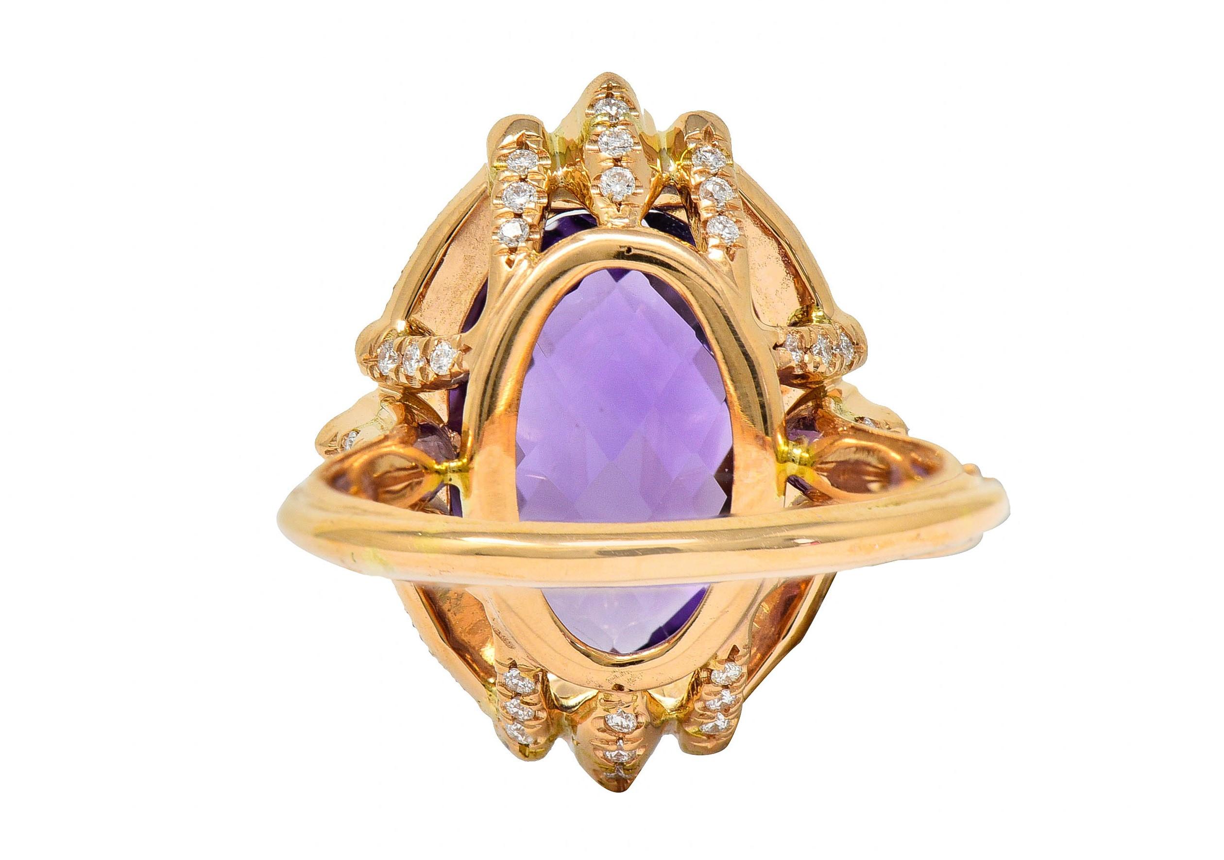 Oval Cut Romantic Amethyst Diamond 18 Karat Rose Gold Cocktail Ring