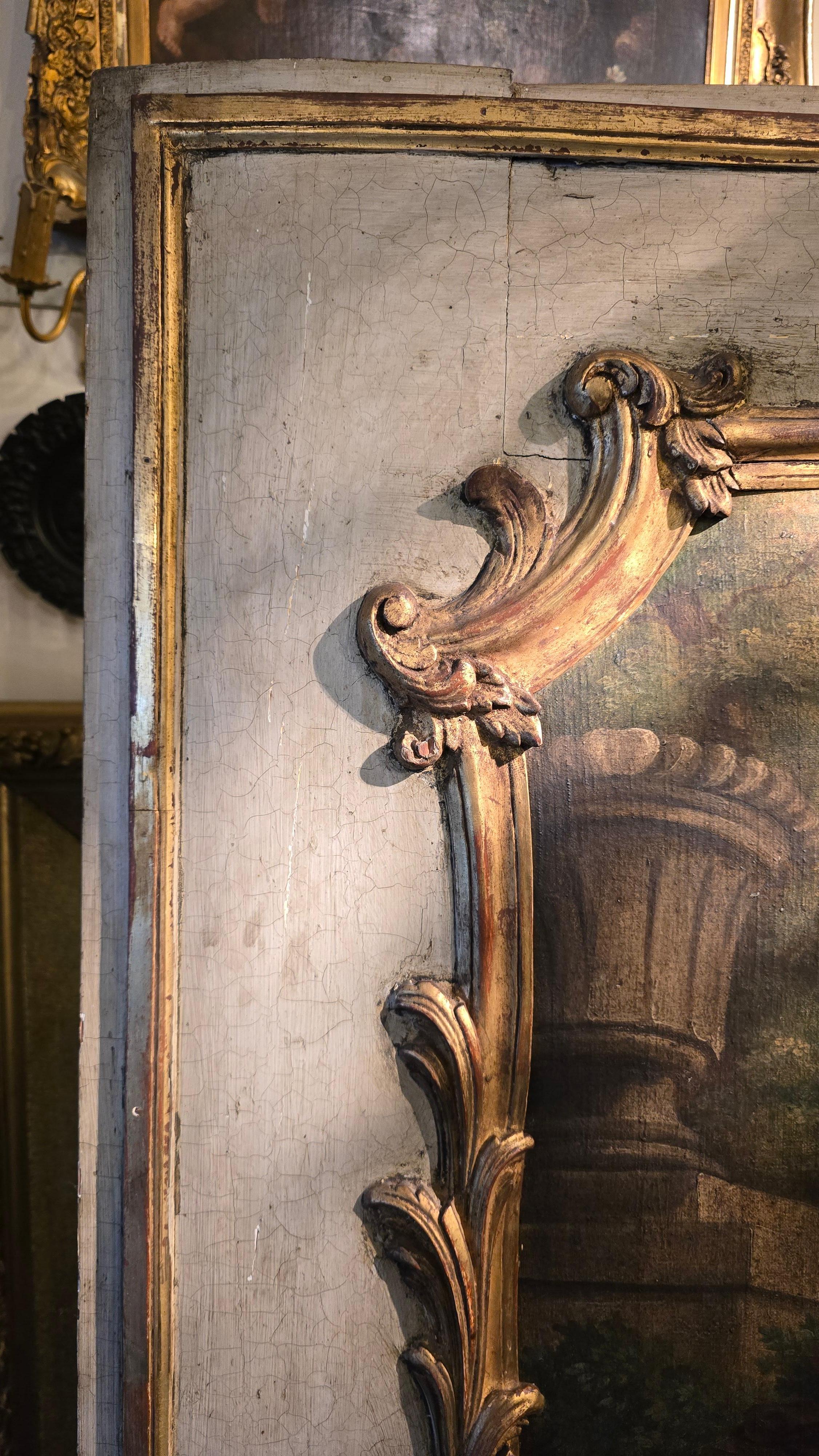 Romantic Antique 18th Century Rococo French Trumeau Wall Mirror with Painting For Sale 8