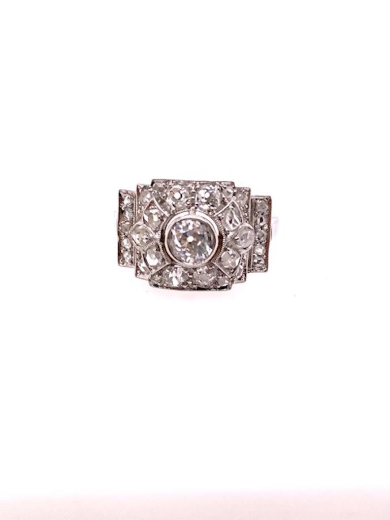 Old Mine Cut Romantic Antique Diamond Platinum Ring For Sale