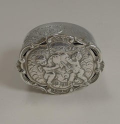 Romantic Antique English Sterling Silver Box, Cherubs and Heart