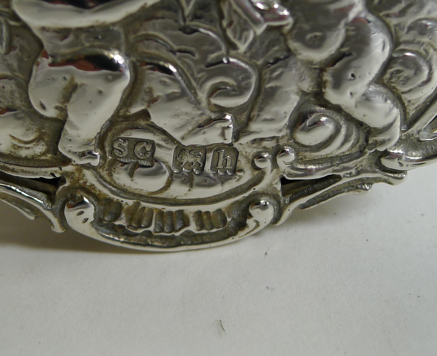 Early 20th Century Romantic Antique English Sterling Silver Box, Cherubs and Heart