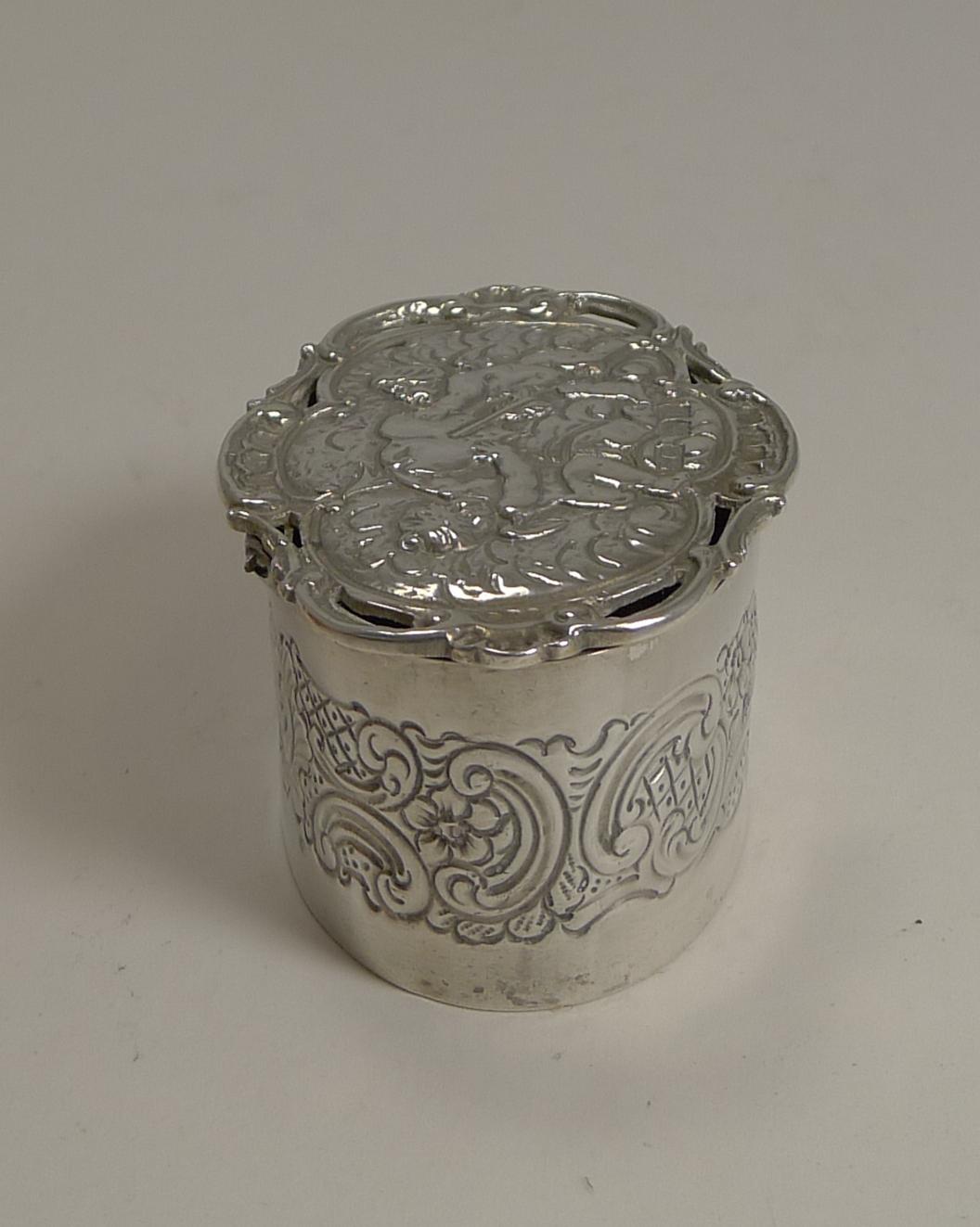 Romantic Antique English Sterling Silver Box, Cherubs and Heart 2