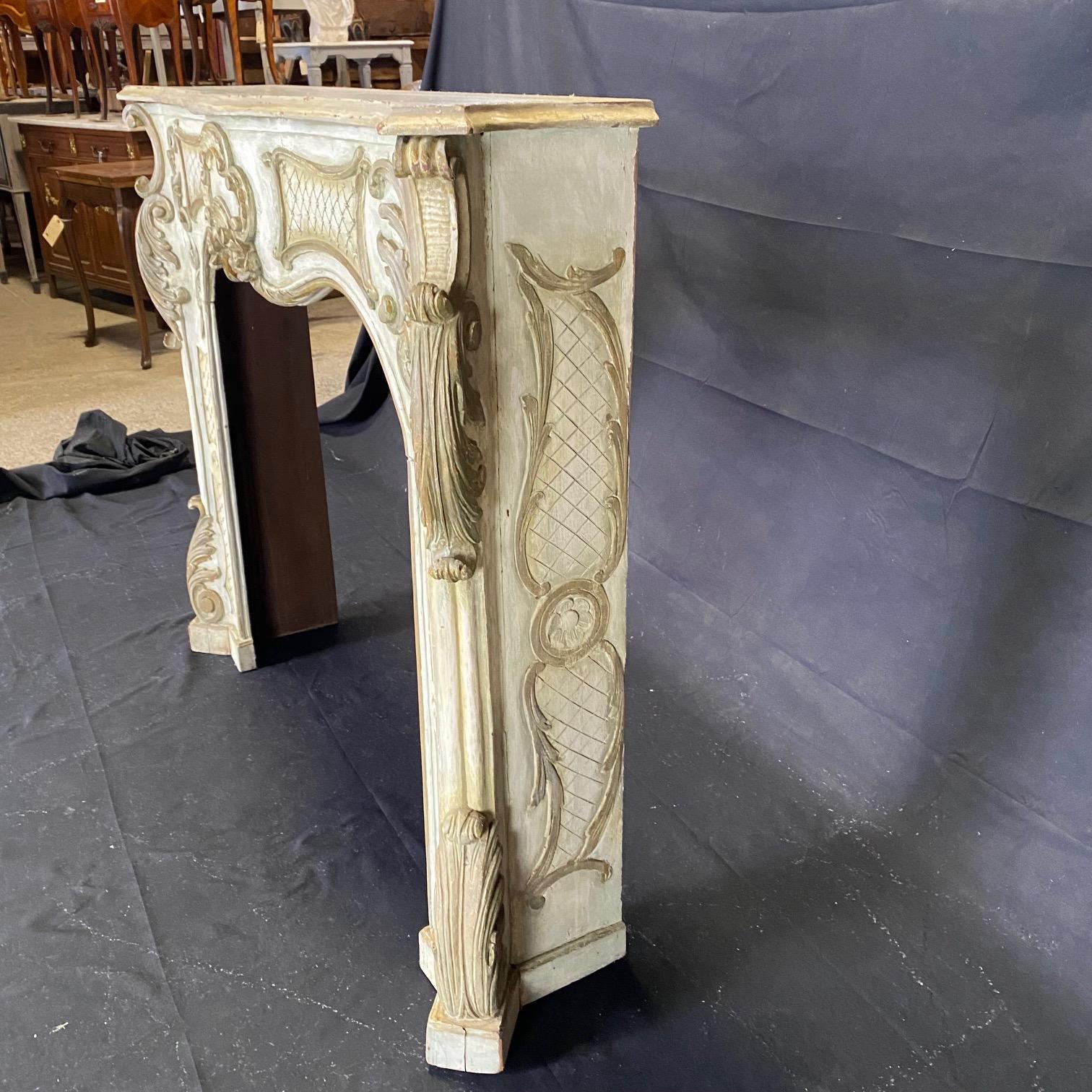 Romantic Antique Italian White & Gilded Baroque Style Fireplace Mantel 6