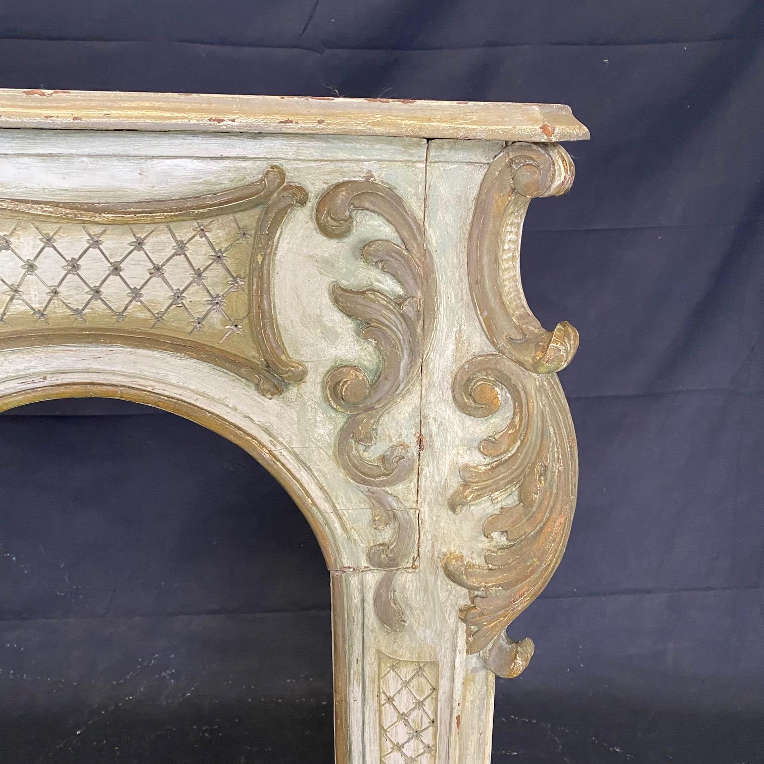 Gilt Romantic Antique Italian White & Gilded Baroque Style Fireplace Mantel