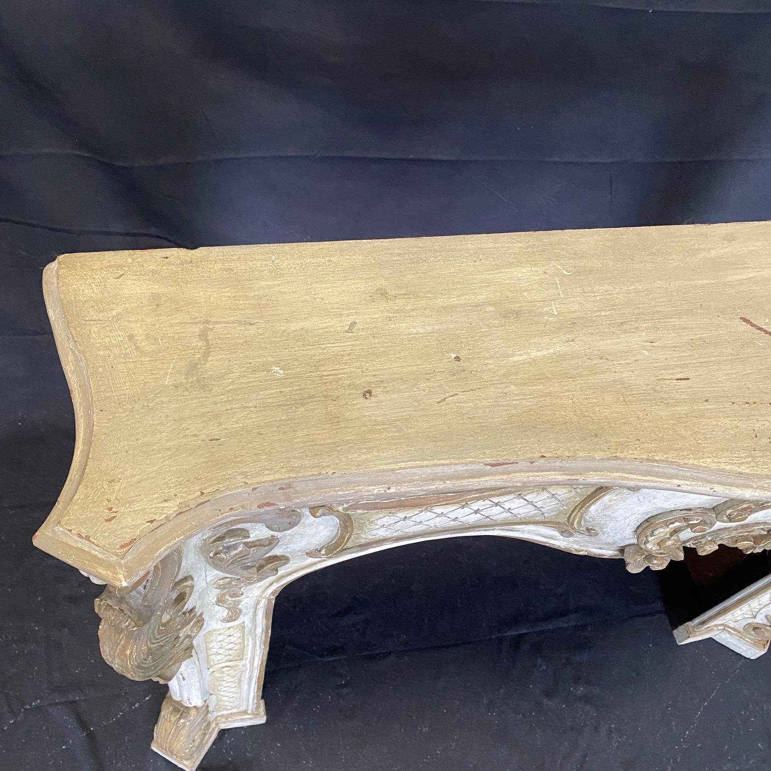 Romantic Antique Italian White & Gilded Baroque Style Fireplace Mantel 1