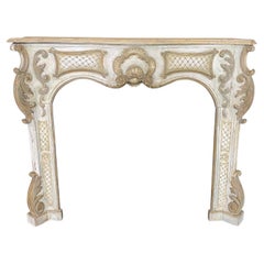 Romantic Antique Italian White & Gilded Baroque Style Fireplace Mantel
