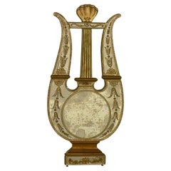 Romantic Antique Lyre Shaped Eglomise Mirror Wall Sculpture