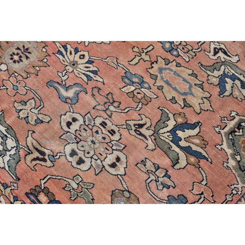 Romantic Antique Mahal Rug with Naive Botanical Drawing with Muted Apricot For Sale 5