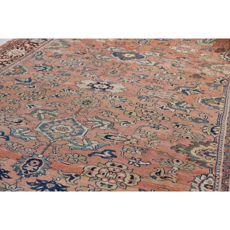Romantic Antique Mahal Rug with Naive Botanical Drawing with Muted Apricot For Sale 6