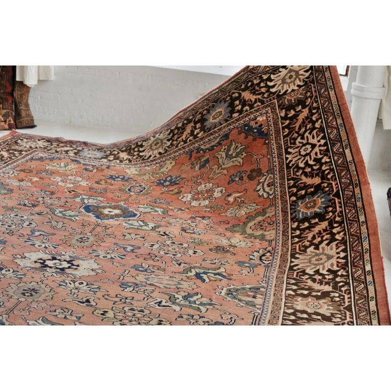 Romantic Antique Mahal Rug with Naive Botanical Drawing with Muted Apricot For Sale 7