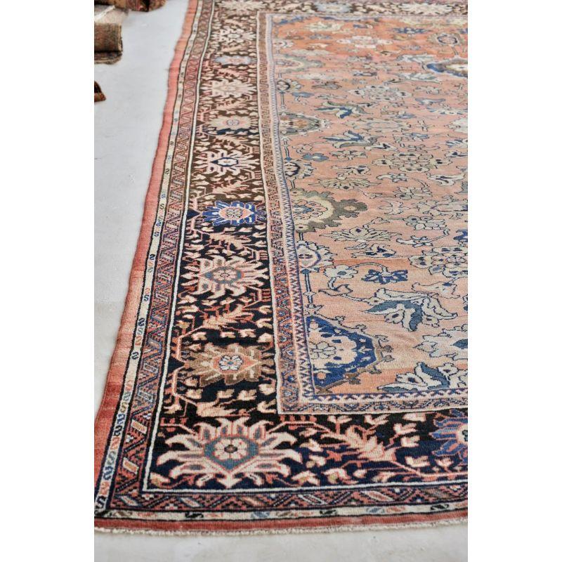 Romantic Antique Naive Botanical Drawing  Gorgeous Antique Mahal With Muted Apricot, Terracotta, Salmon, Clay, Rust

Size: 10.5 x 13.10 
Age: Antique
Pile: Low/Medium with super soft plush and velvet-soft wool pile

This rug is one-of-a-kind, only