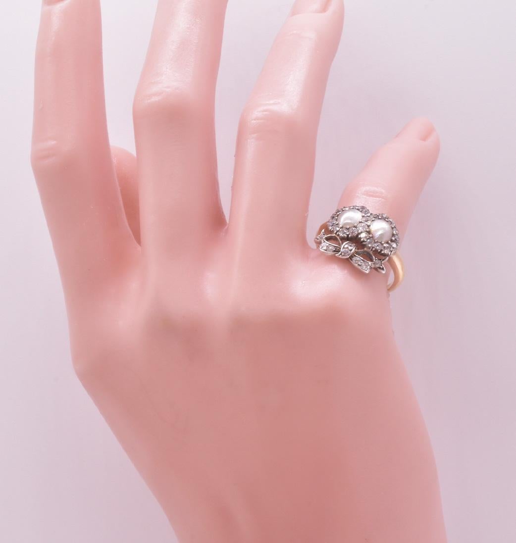 Romantic Antique Pearl and Diamond Twin Heart Ring 5