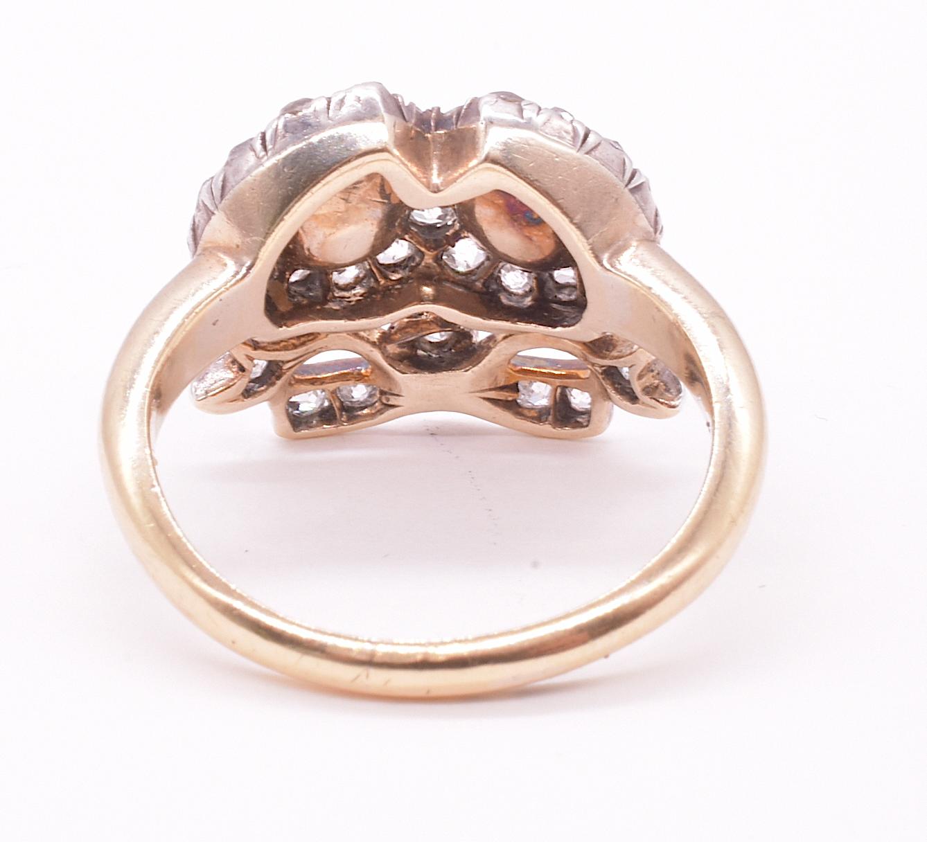 Romantic Antique Pearl and Diamond Twin Heart Ring 2
