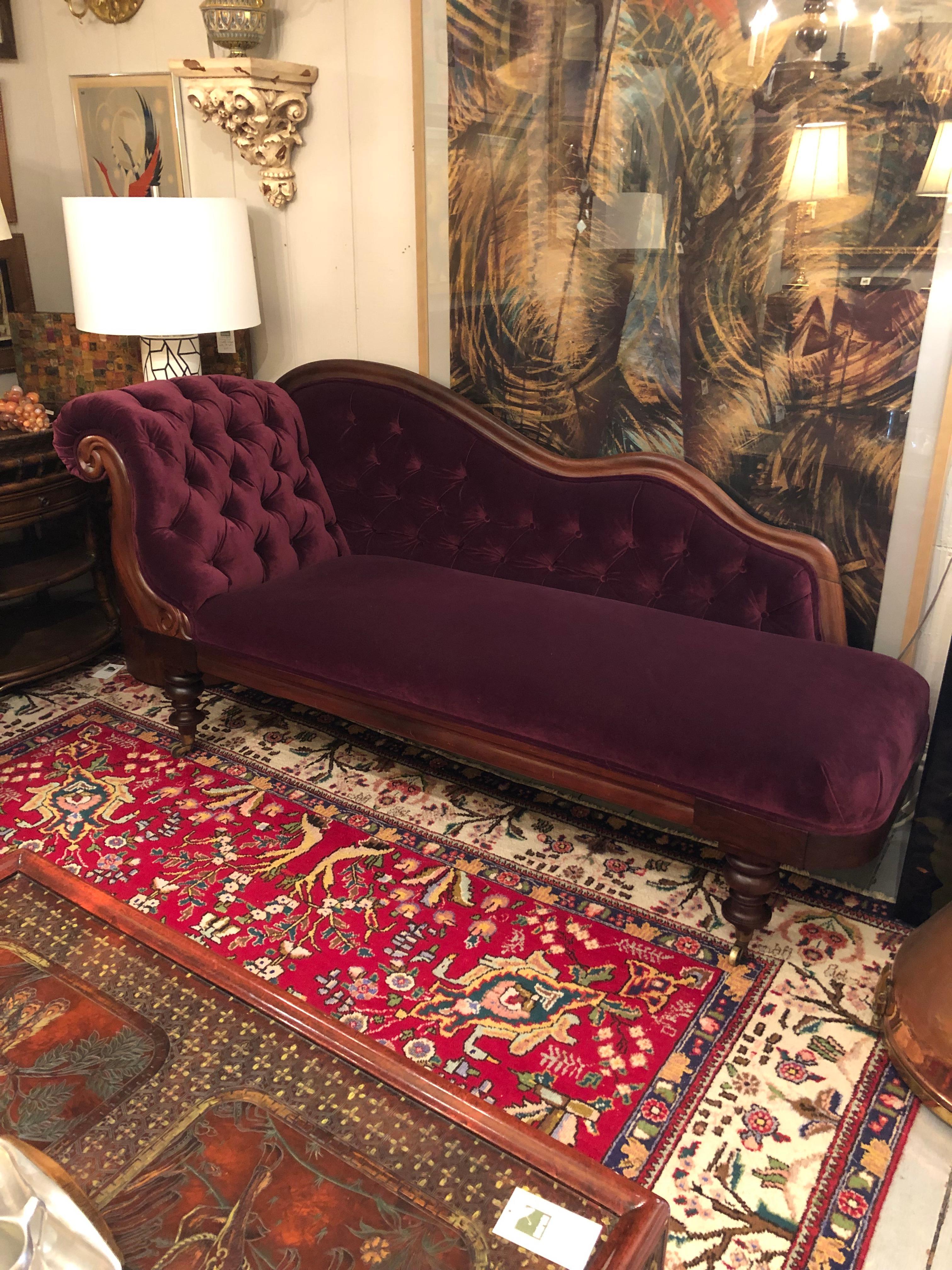 Romantic Antique Purple Velvet Victorian Fainting Couch Chaise Longue 4
