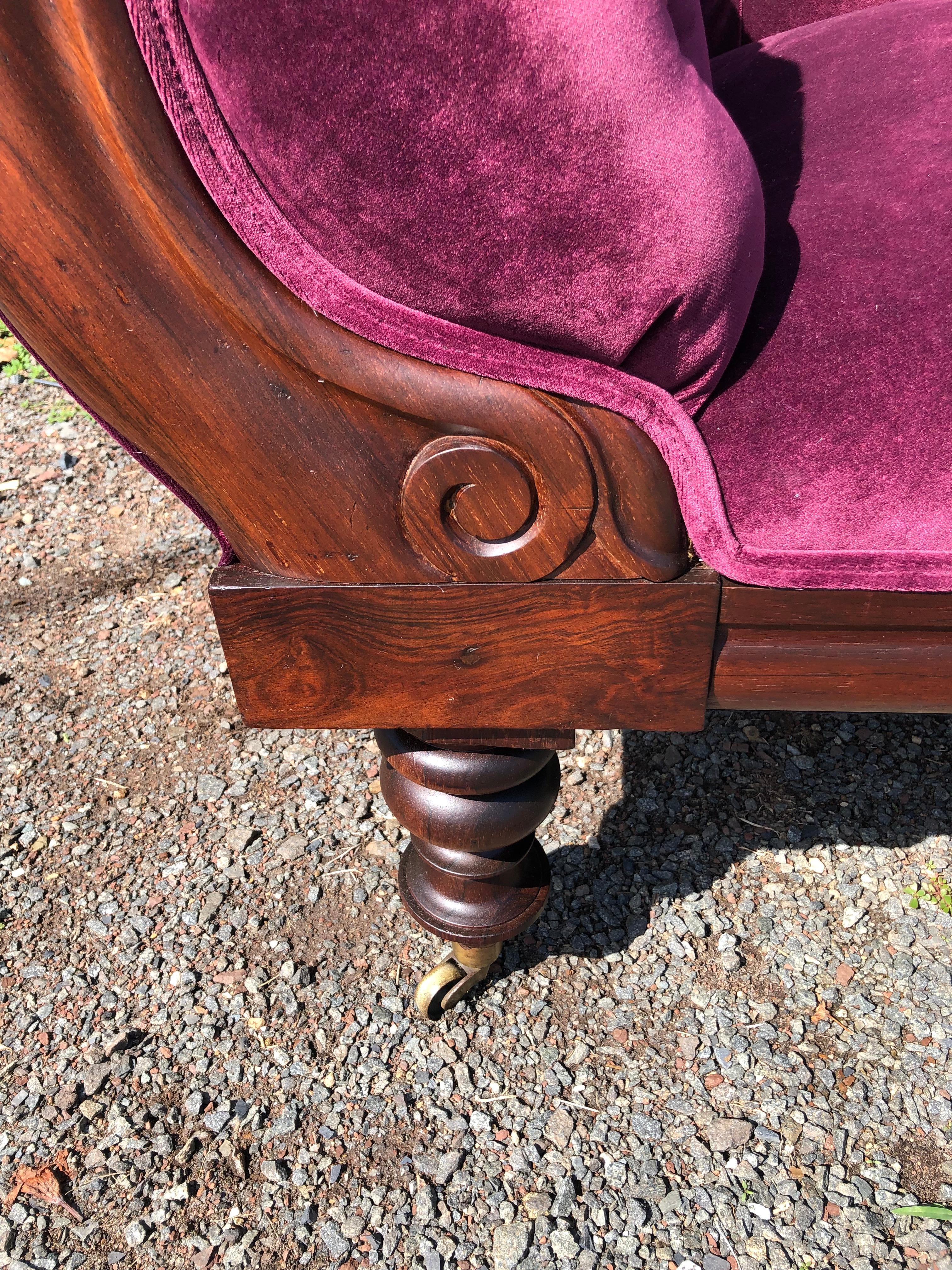19th Century Romantic Antique Purple Velvet Victorian Fainting Couch Chaise Longue