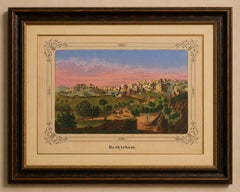 Romantic Antique View of Bethlehem Holy Land under a Pink Sunset, ca. 1850