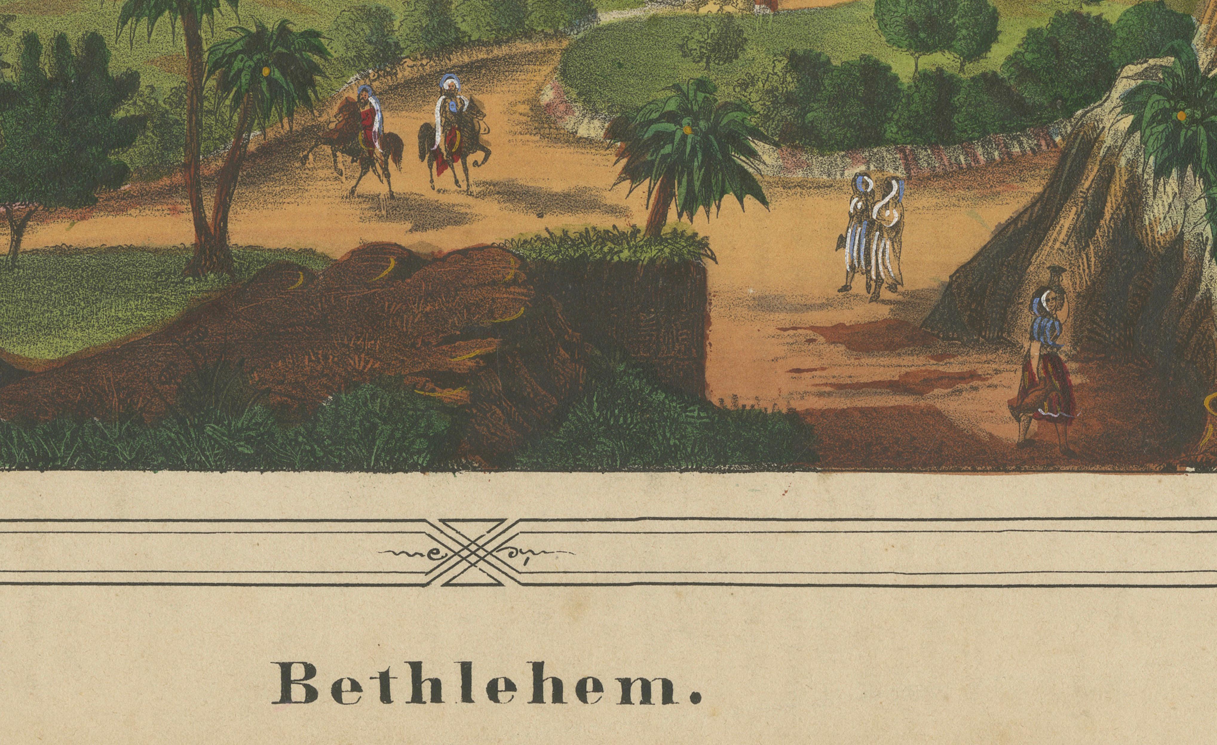 Romantic Antique View of Bethlehem Holy Land under a Pink Sunset, ca. 1850
