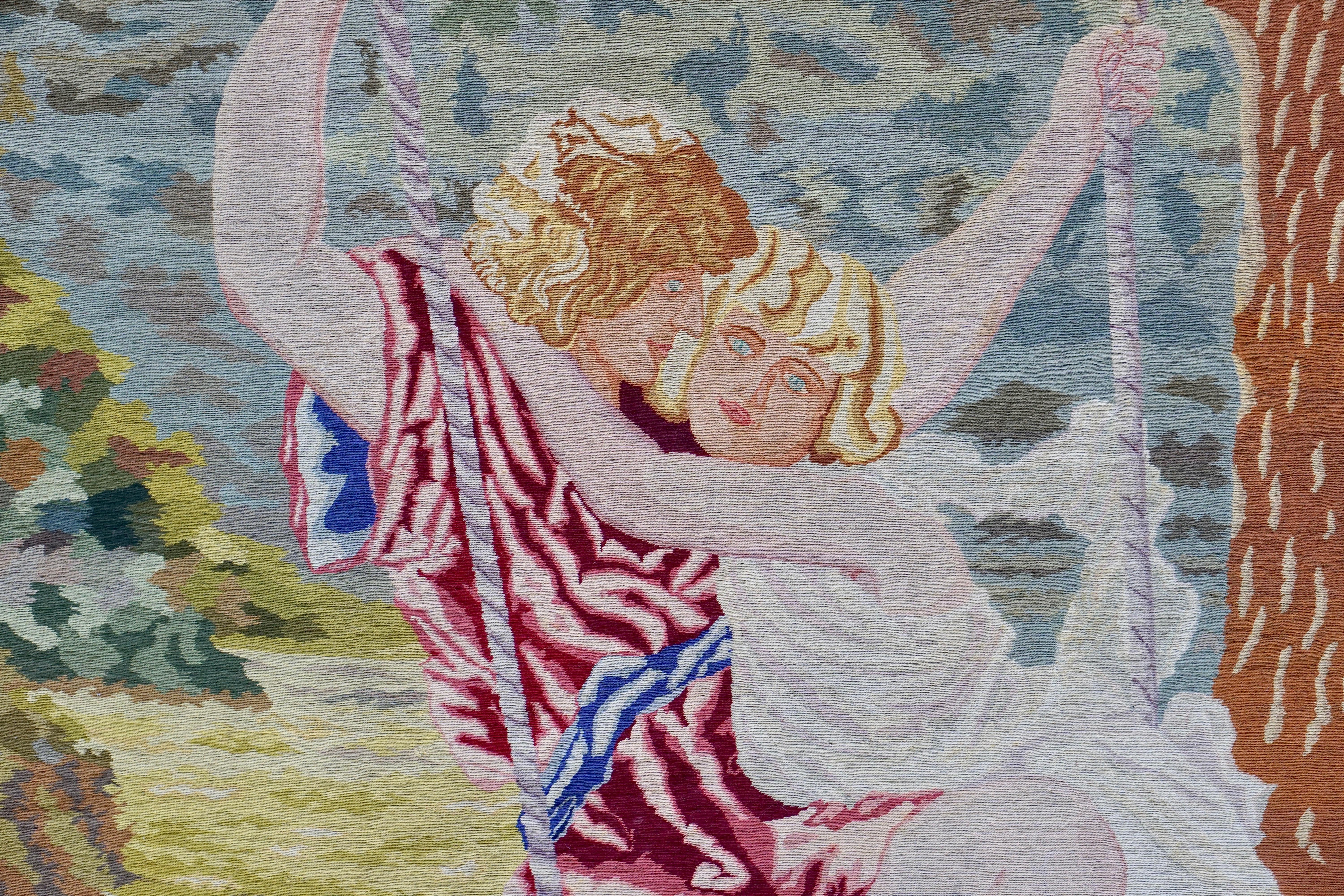 Romantic Art Nouveau Tapestry or Wall Hanging Representing Two Lovers in a Swing (Art nouveau)