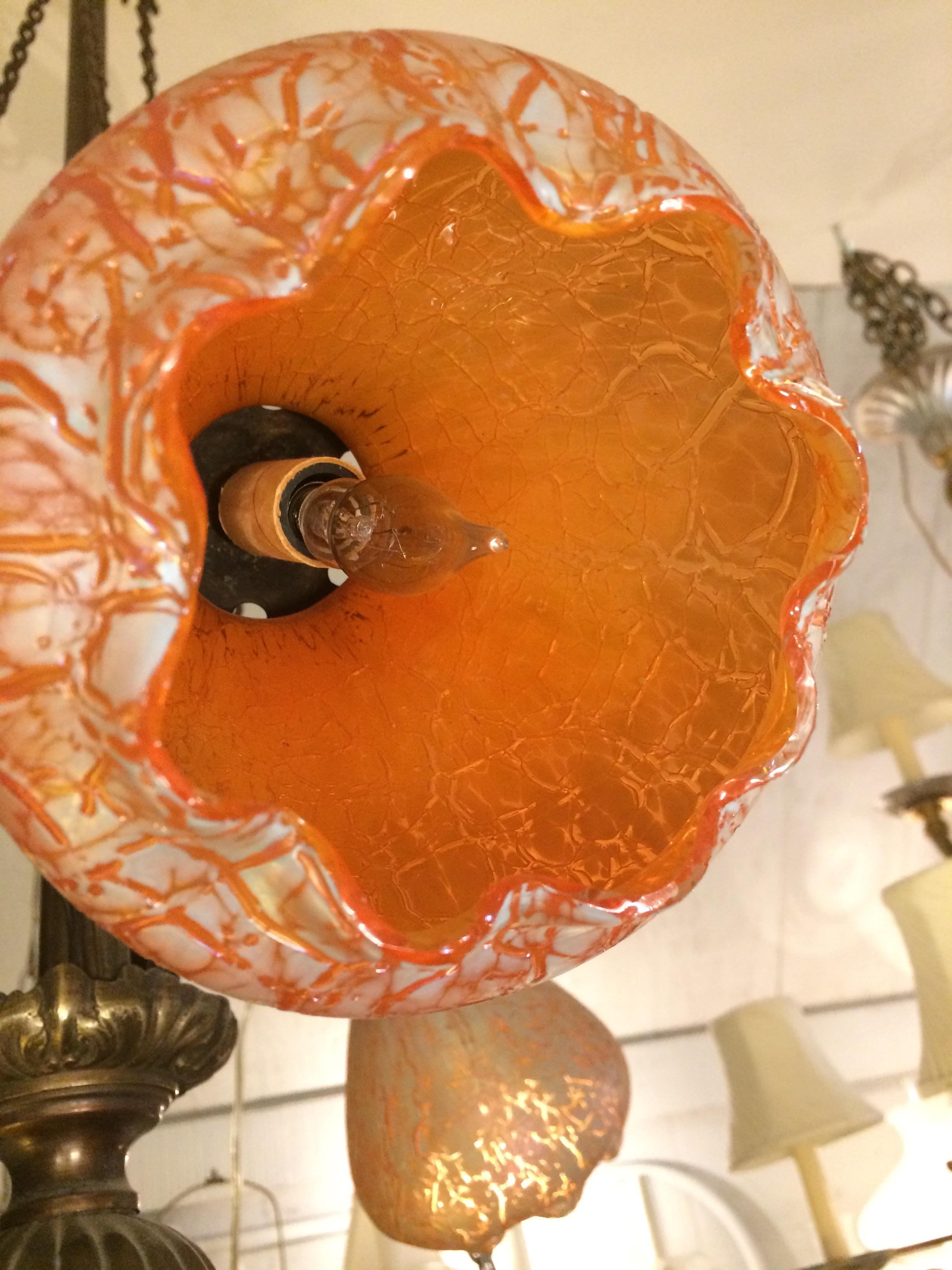 Romantic Art Noveau Bronze and Tangerine Glass Chandelier 4