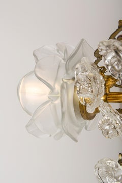 Romantic Biedermeier 5-Lights Brass Flower Basket Chandelier with Glass Roses