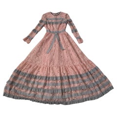 Romantic Blush Pink Lace Gown with Gray Ruffle Details by K-QUINN