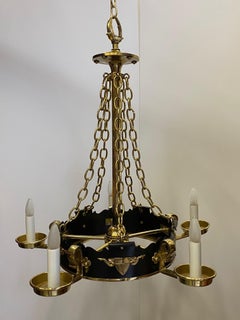 Romantic Brass and Ebonized Black Chandelier