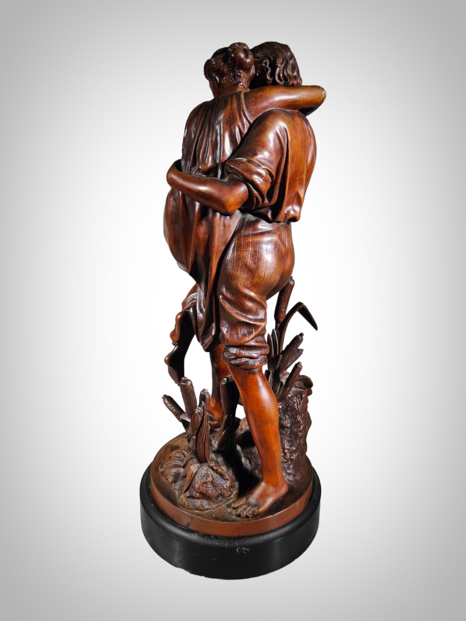 Romantic Bronze Sculpture With Brown Patina Representing Paul And Virginie 19th  For Sale 3