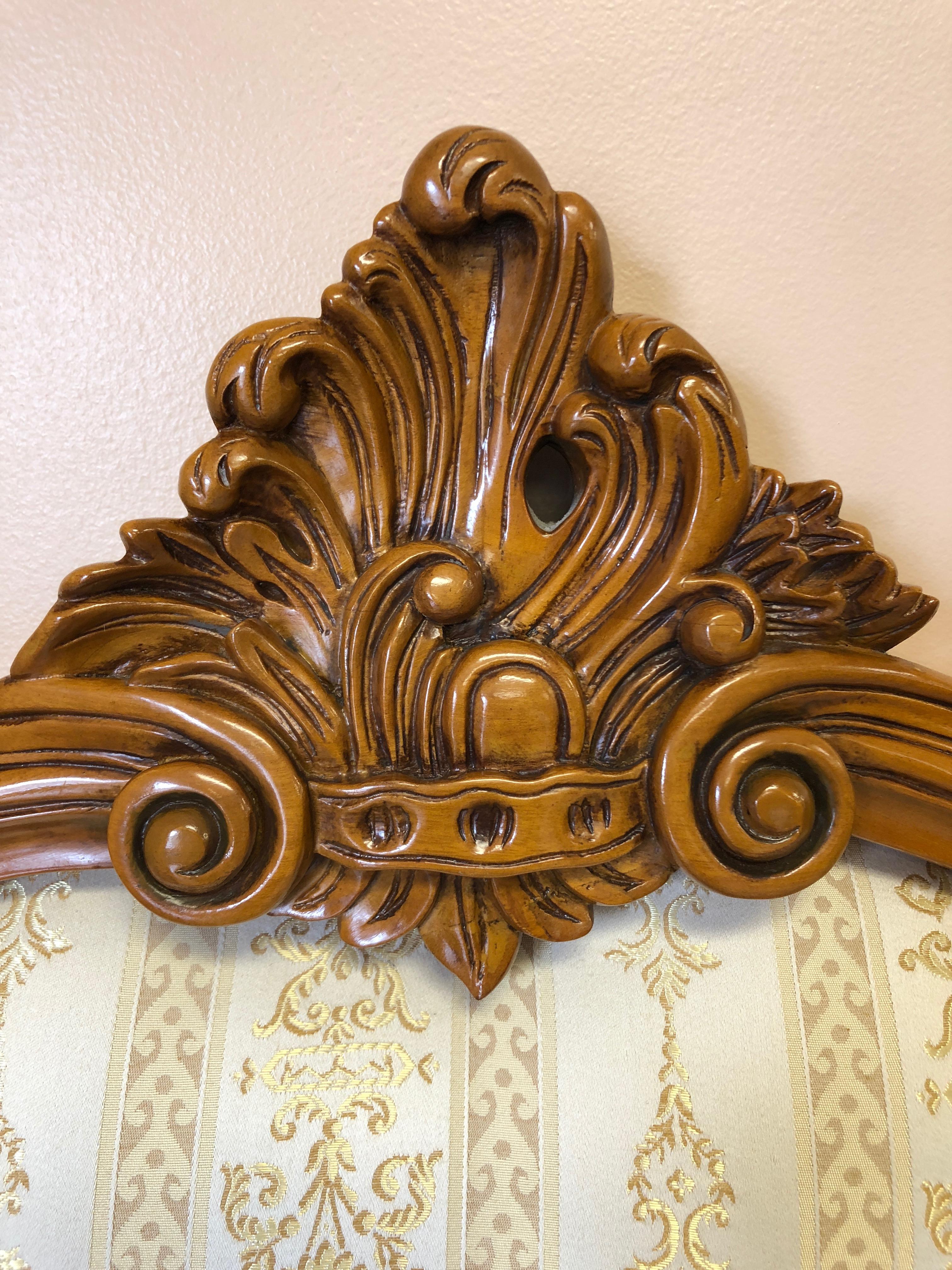 Italian Romantic Carved Fruitwood and Upholstered King Headboard by Girard Emilia