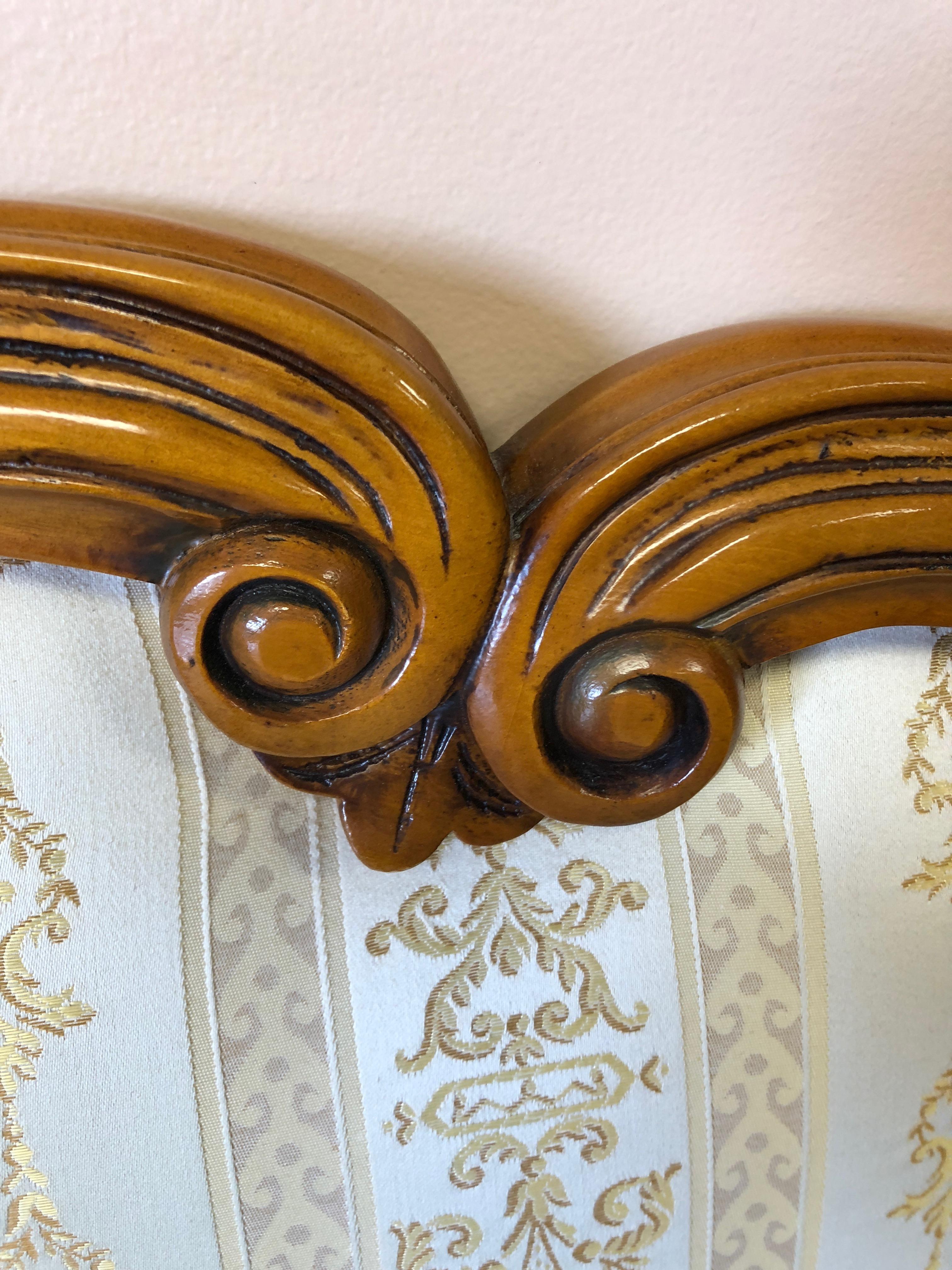 Romantic Carved Fruitwood and Upholstered King Headboard by Girard Emilia In Excellent Condition In Hopewell, NJ