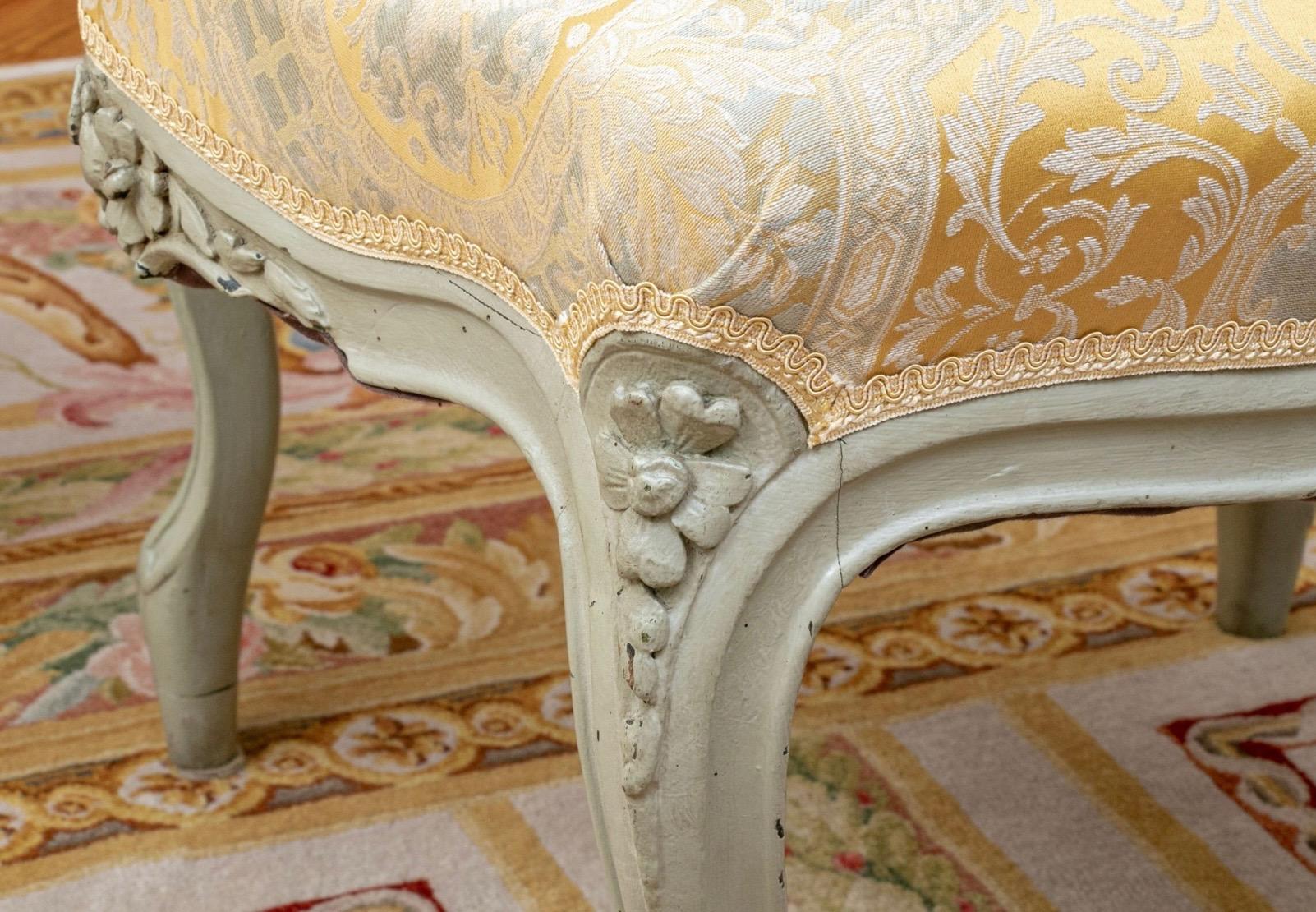 Romantic Celadon Painted Pair of Carved Wood French Louis XV Style Side Chairs For Sale 10
