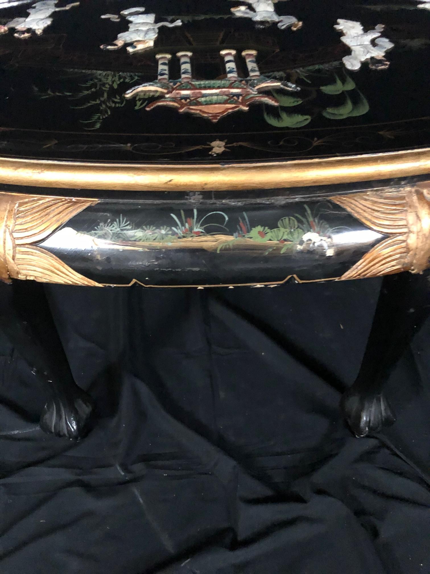 Romantic Chinese Black Ebony Lacquer Wood and Mother of Pearl Coffee Table 2