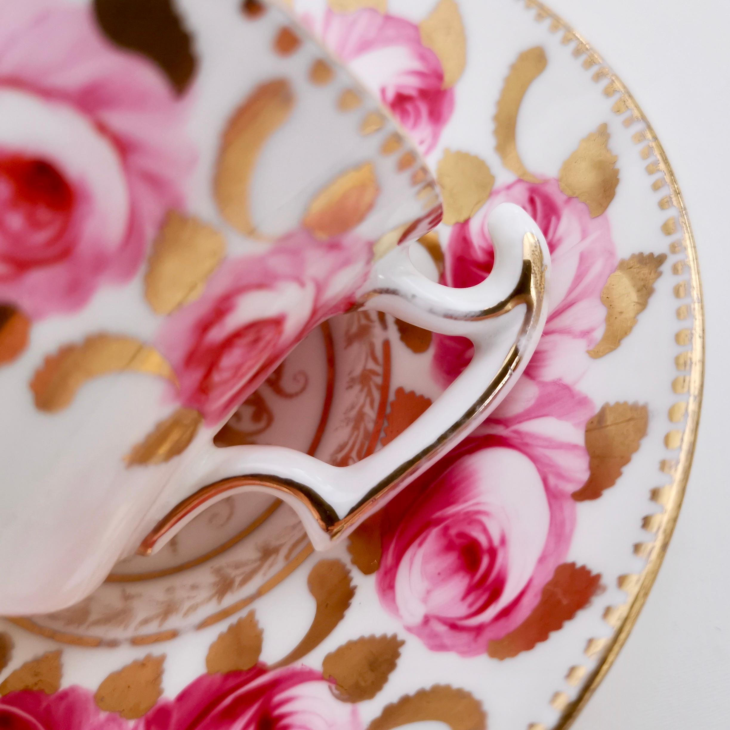 Romantic Coffee Cup, Pink Billingsley Roses, Regency 1820-1825 3