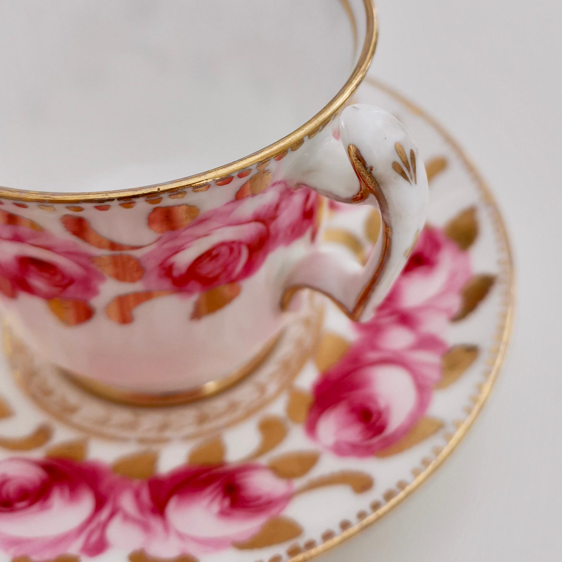 Romantic Coffee Cup, Pink Billingsley Roses, Regency 1820-1825 4