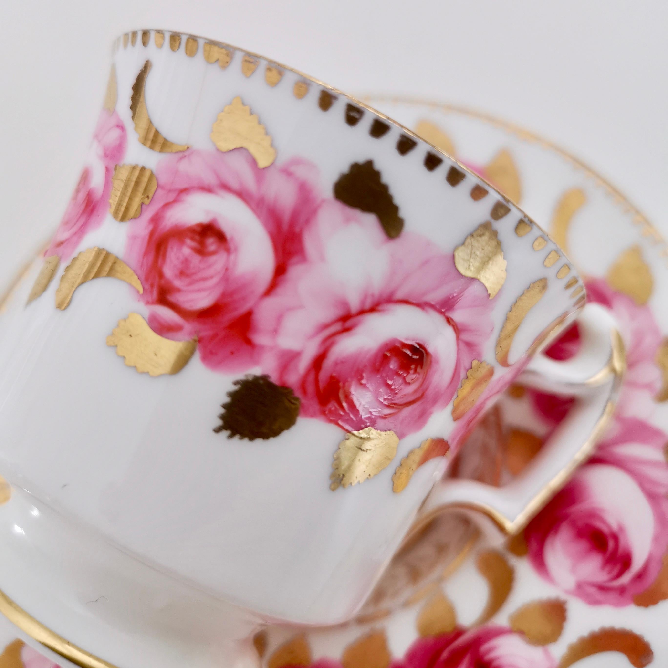 Romantic Coffee Cup, Pink Billingsley Roses, Regency 1820-1825 5