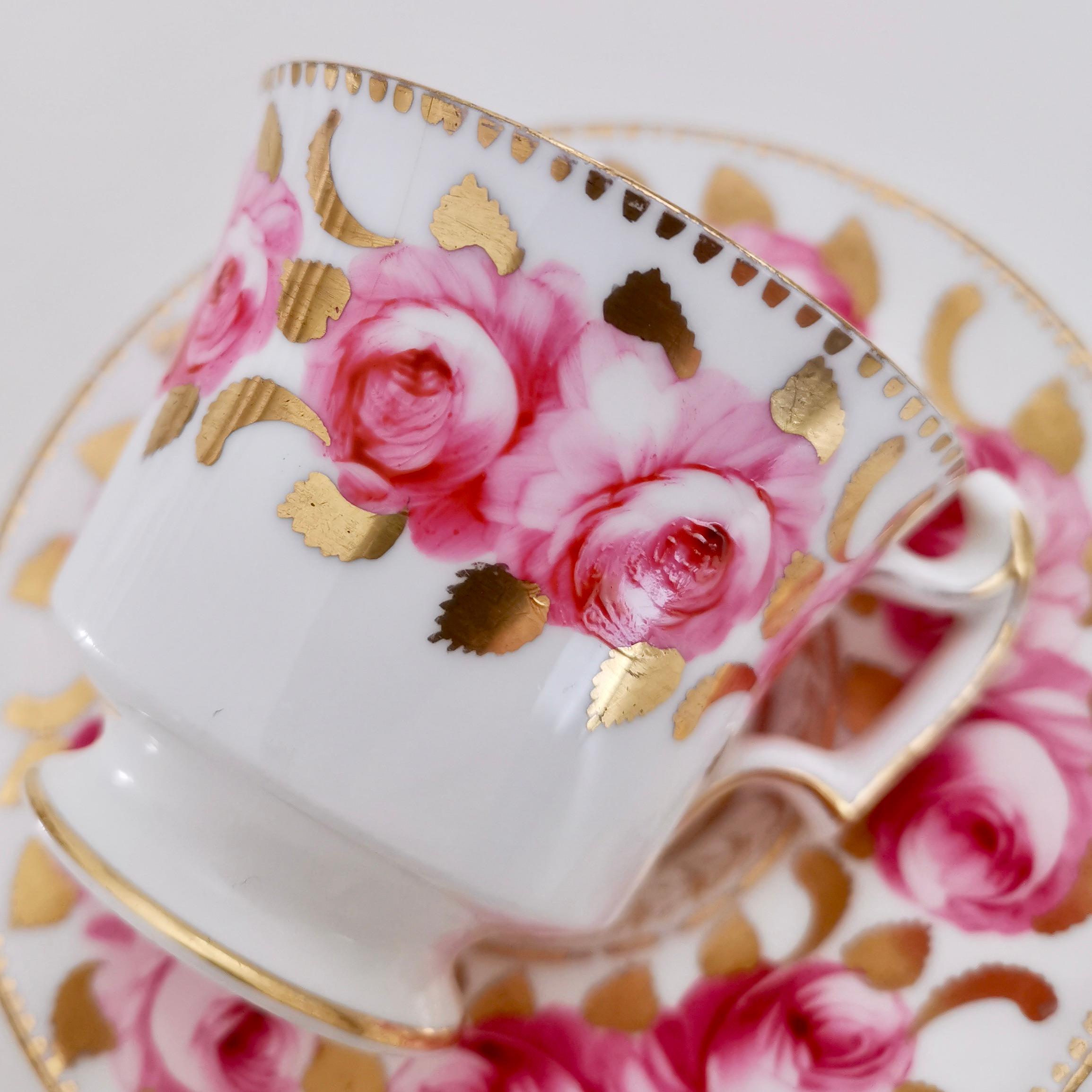 Romantic Coffee Cup, Pink Billingsley Roses, Regency 1820-1825 2