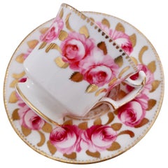 Romantic Coffee Cup, Pink Billingsley Roses, Regency 1820-1825