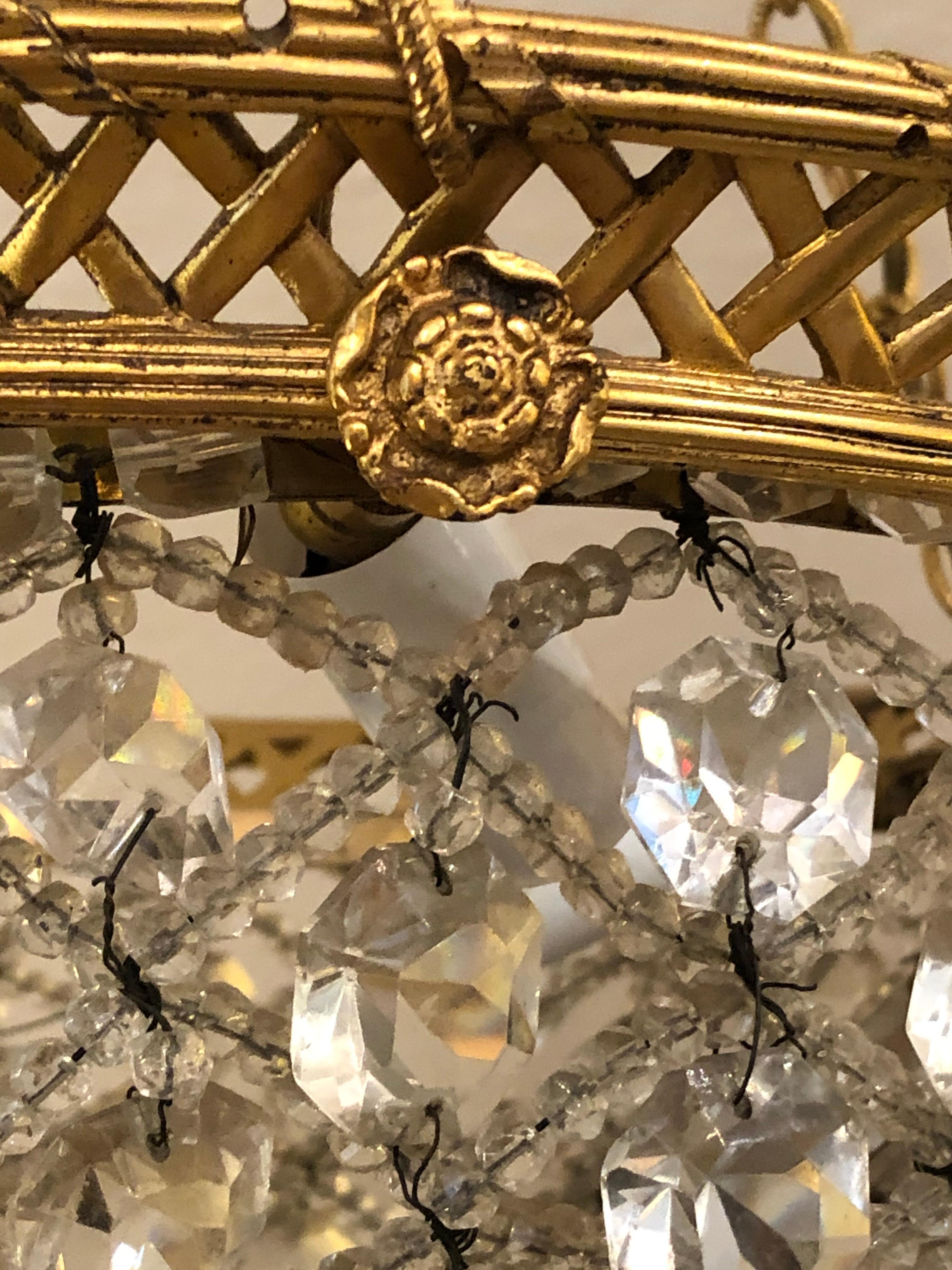 French Romantic Crystal Encrusted Small Dome-Shaped Chandelier