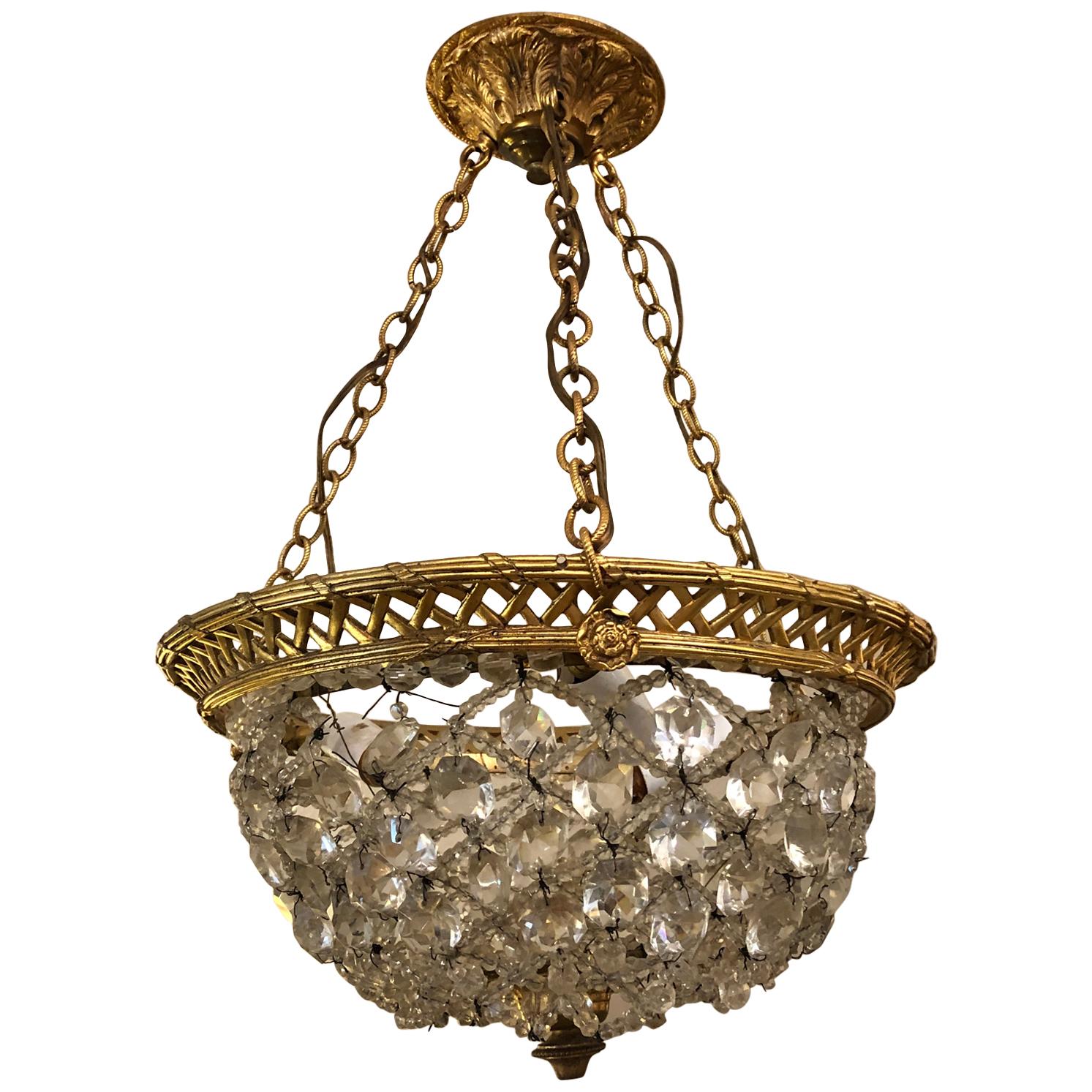 Romantic Crystal Encrusted Small Dome-Shaped Chandelier