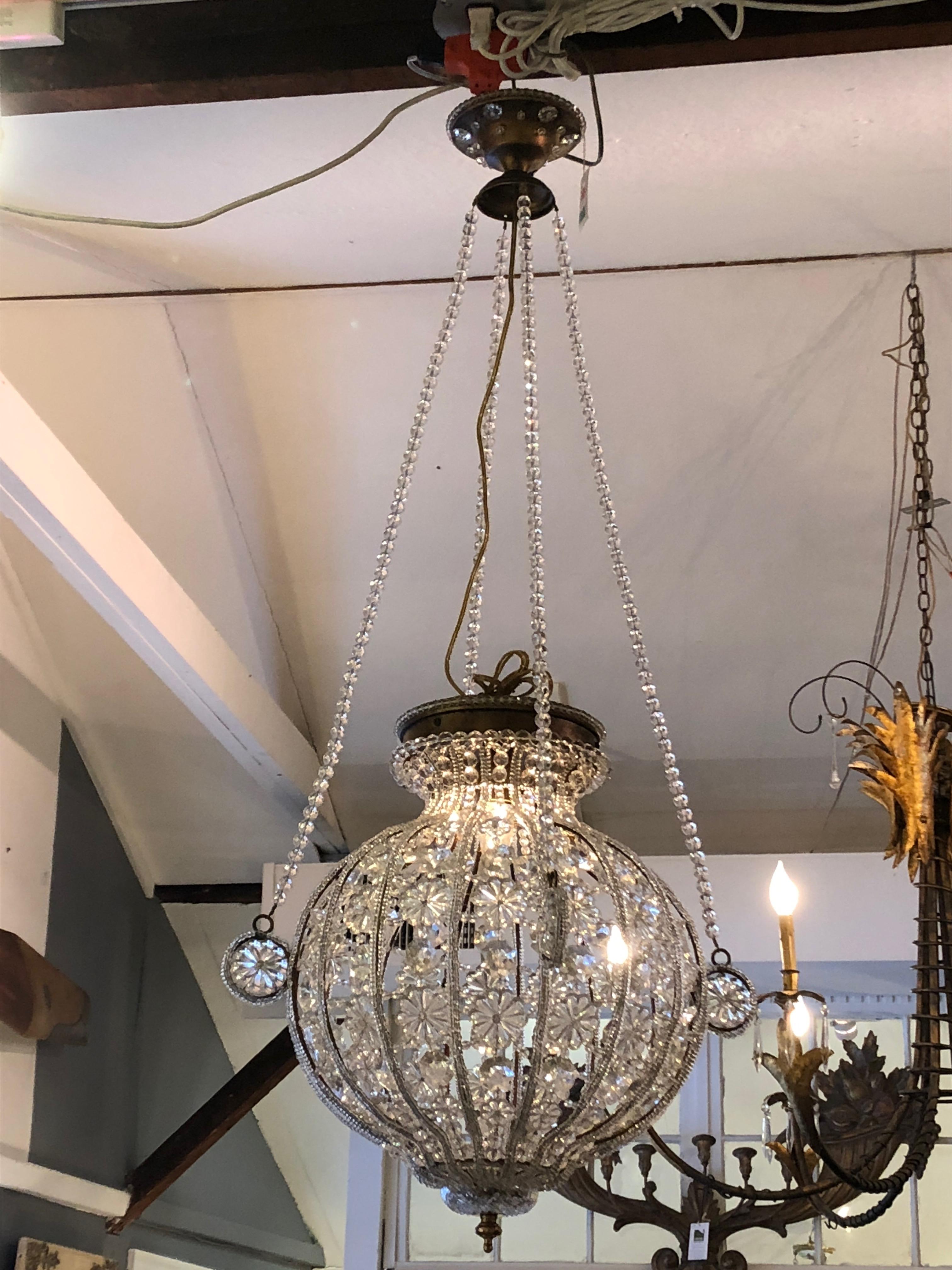 Contemporary Romantic Crystal Spherical Chandelier Pendant with Florets