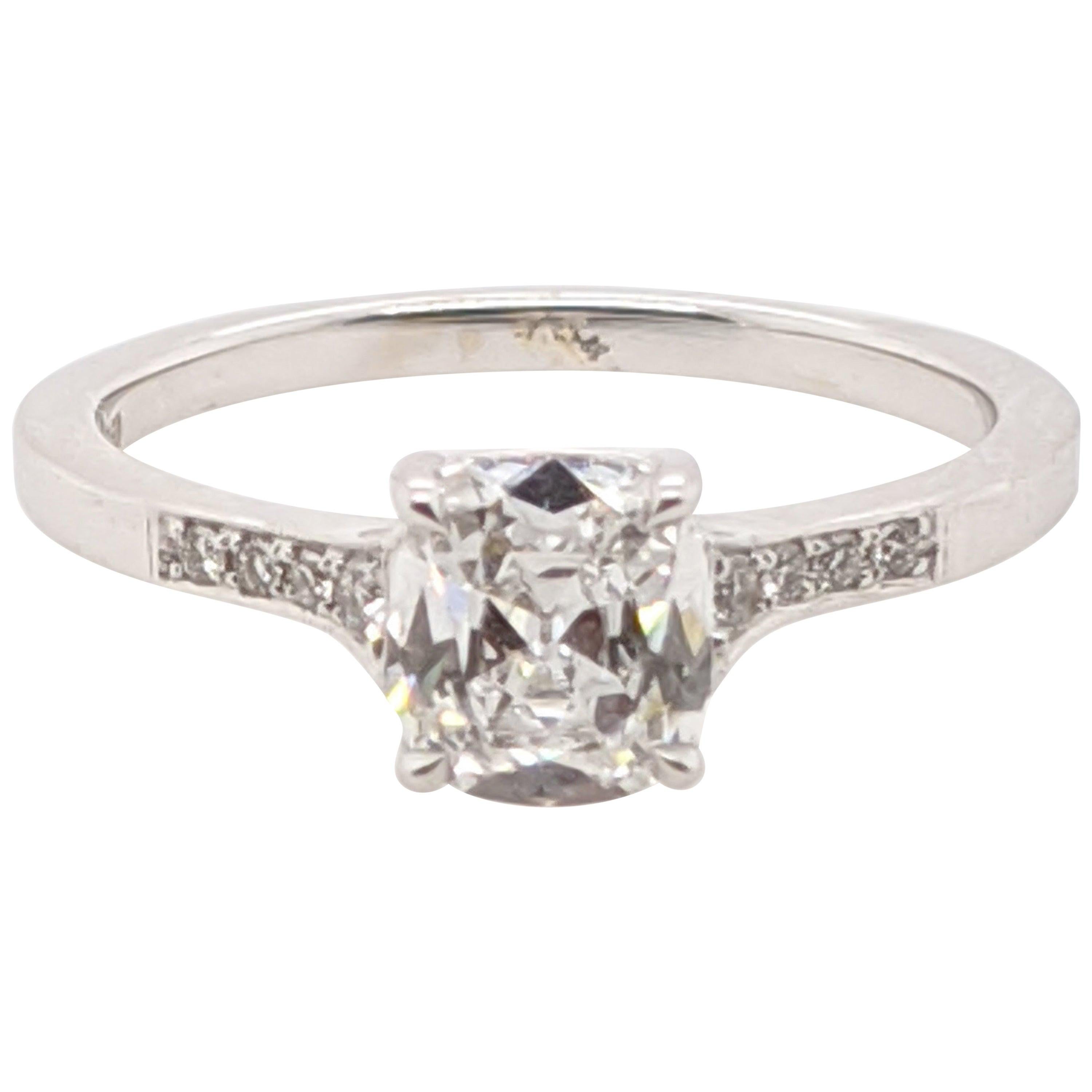 Romantic Cushion Cut Vintage Style Diamond Ring 18 Karat White Gold